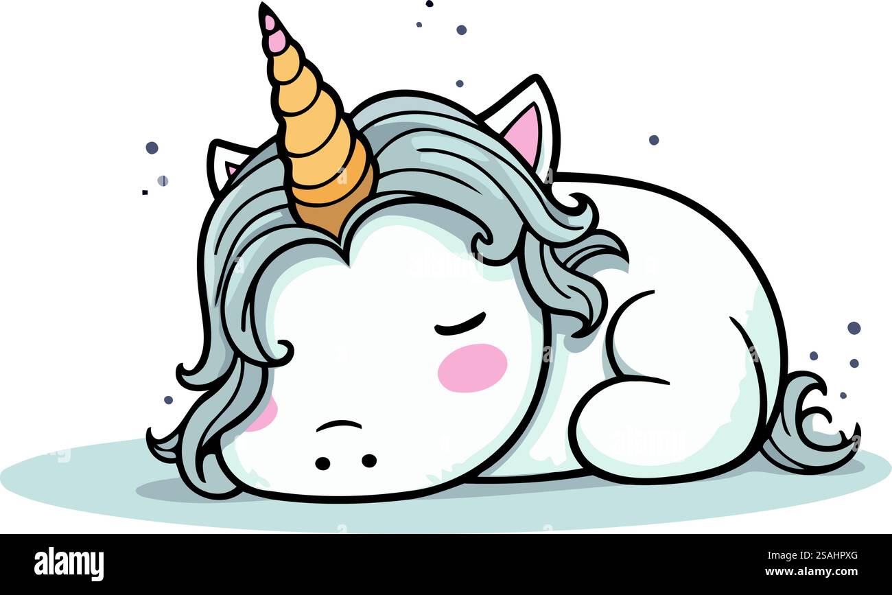 licorne mignonne dormant sur fond blanc. Illustration vectorielle dans le style de bande dessinée. Illustration de Vecteur