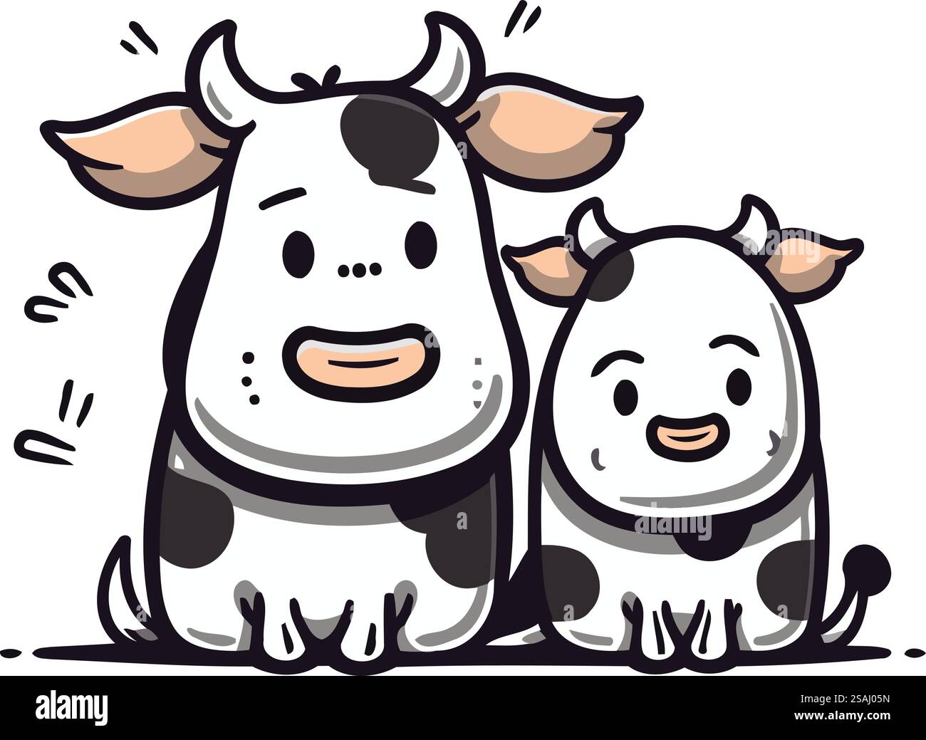 Mignon vache et veau de dessin animé sur fond blanc. Illustration vectorielle. Illustration de Vecteur