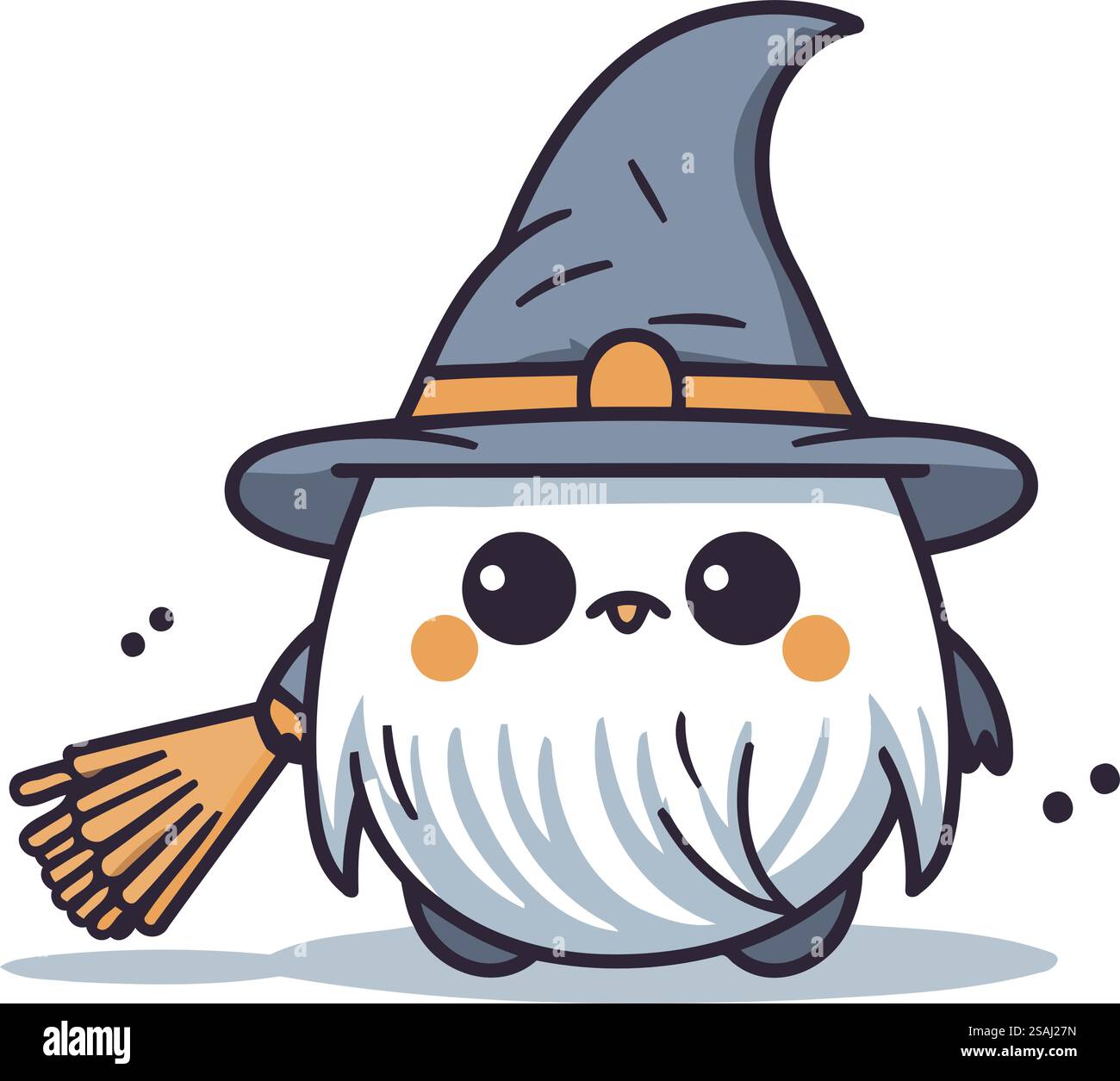 Halloween Witch Cartoon personnage avec Broomstick Vector Illustration. Illustration de Vecteur