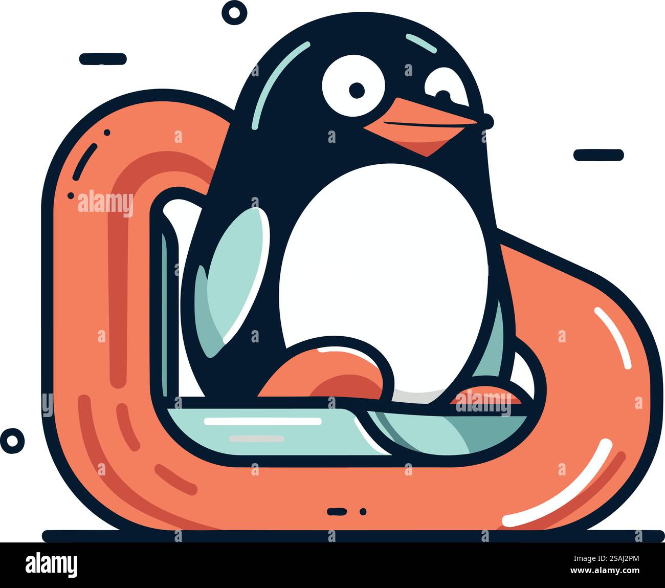 Pingouin mignon dans l'anneau gonflable. Icône de ligne vectorielle. Illustration de Vecteur