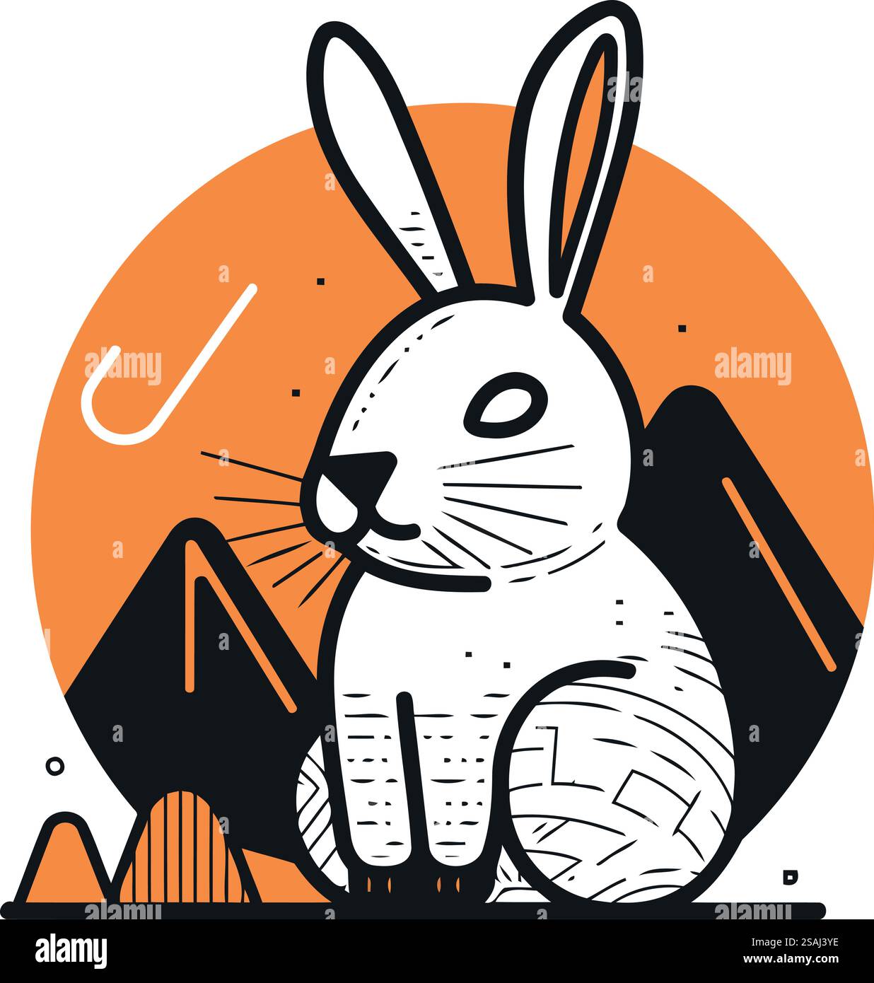 Illustration vectorielle. Mignon lapin de dessin animé avec des montagnes en arrière-plan. Illustration de Vecteur