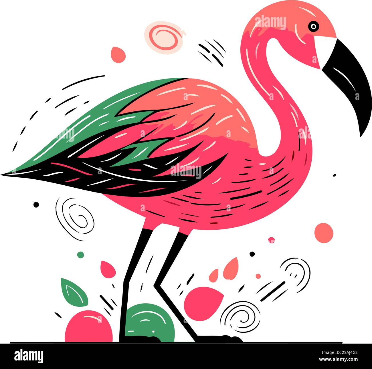 Oiseau flamant. Illustration vectorielle dans le style doodle. Illustration de Vecteur