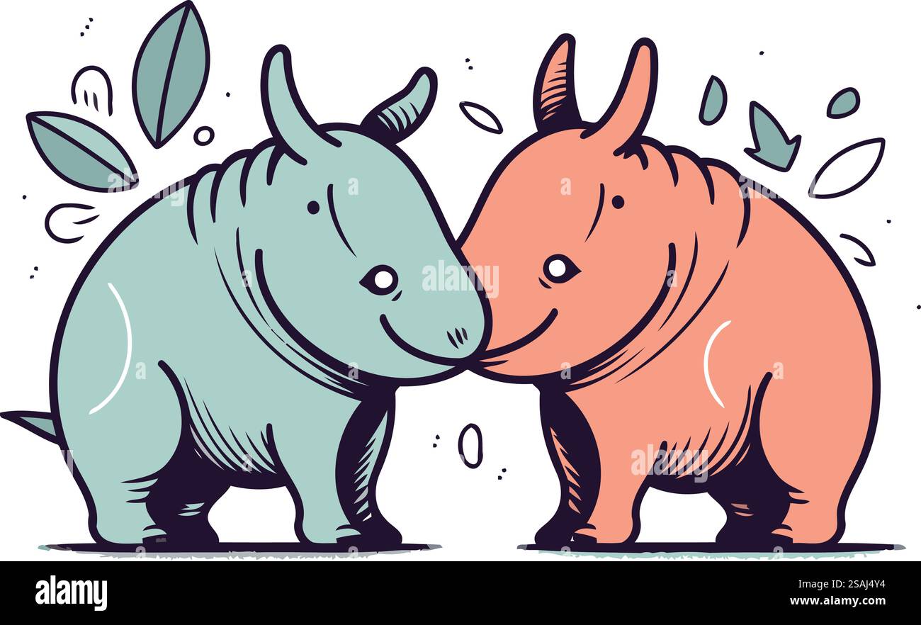 Hippopotame mignon et rhinocéros. Illustration vectorielle. Illustration de Vecteur