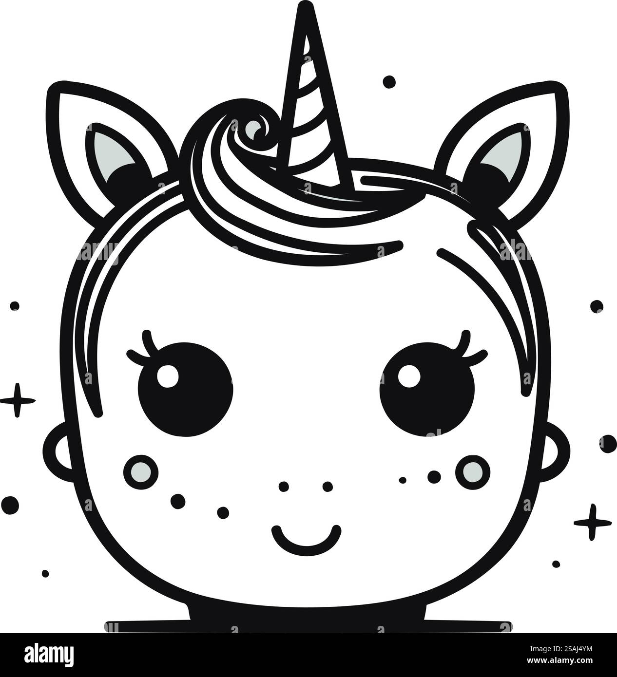 Jolie licorne. Illustration vectorielle dessinée à la main en noir et blanc. Illustration de Vecteur