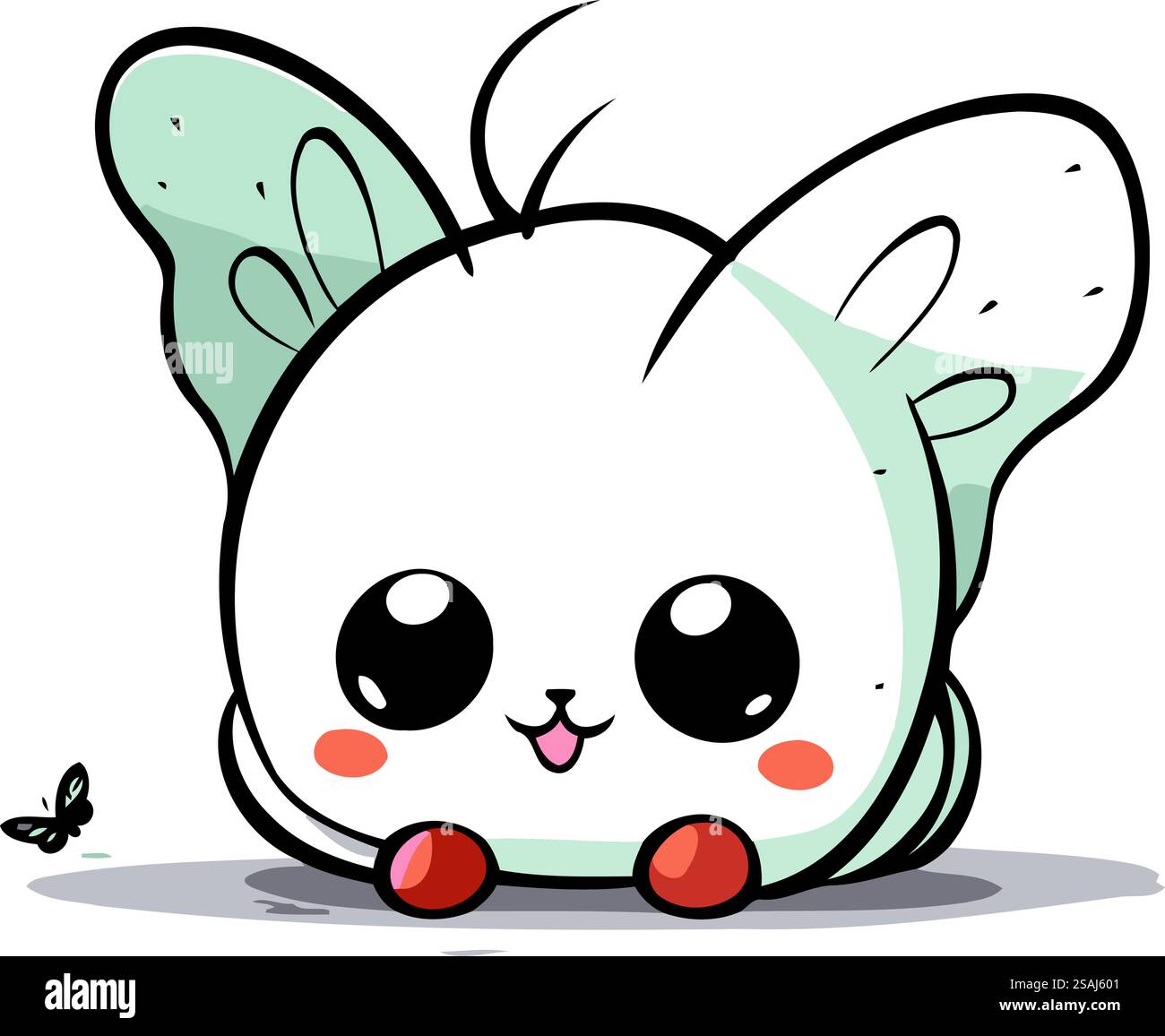 Mignon lapin blanc de dessin animé avec des yeux et des oreilles. Illustration vectorielle. Illustration de Vecteur