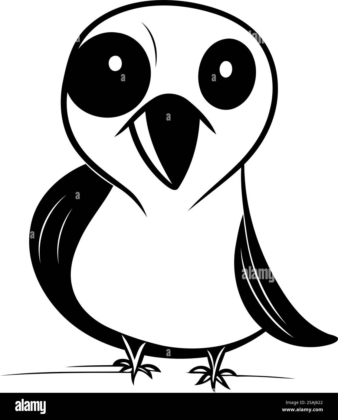 Mignon hibou noir et blanc isolé sur fond blanc. Illustration vectorielle. Illustration de Vecteur