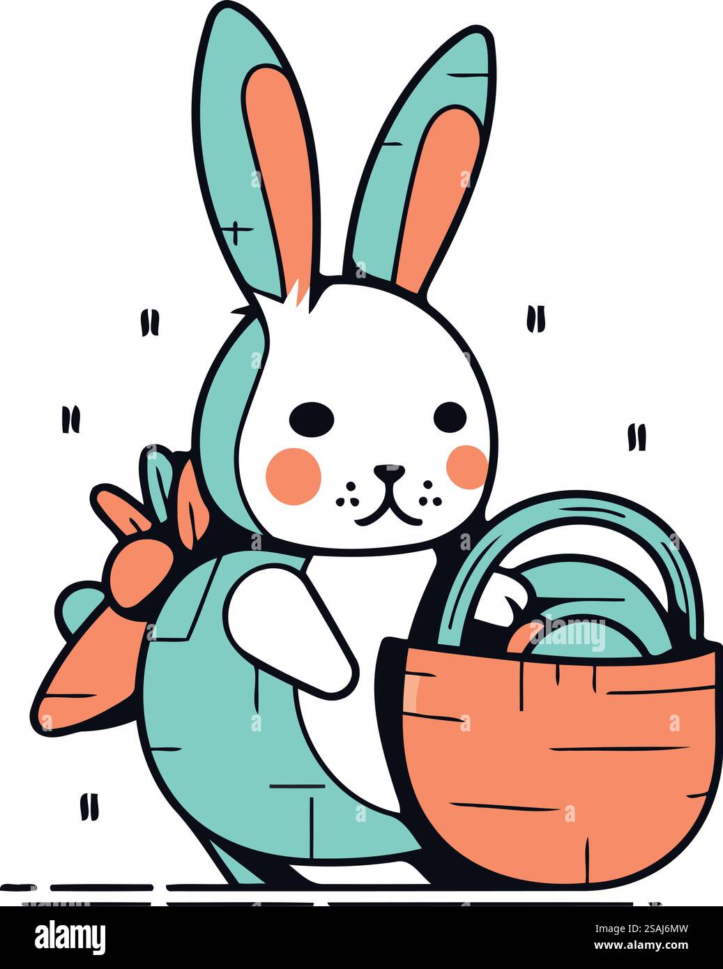 Mignon lapin de dessin animé avec un panier d'œufs. Illustration vectorielle. Illustration de Vecteur