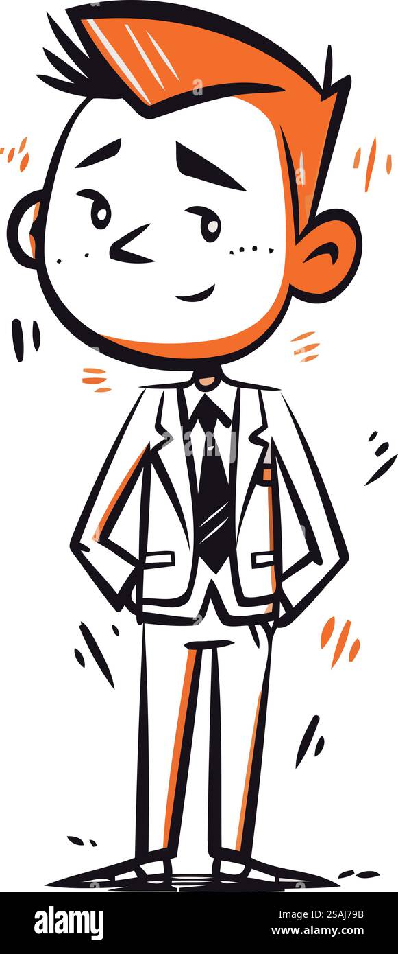 Illustration vectorielle d'un homme en costume d'affaires. Style dessin animé dessiné à la main. Illustration de Vecteur