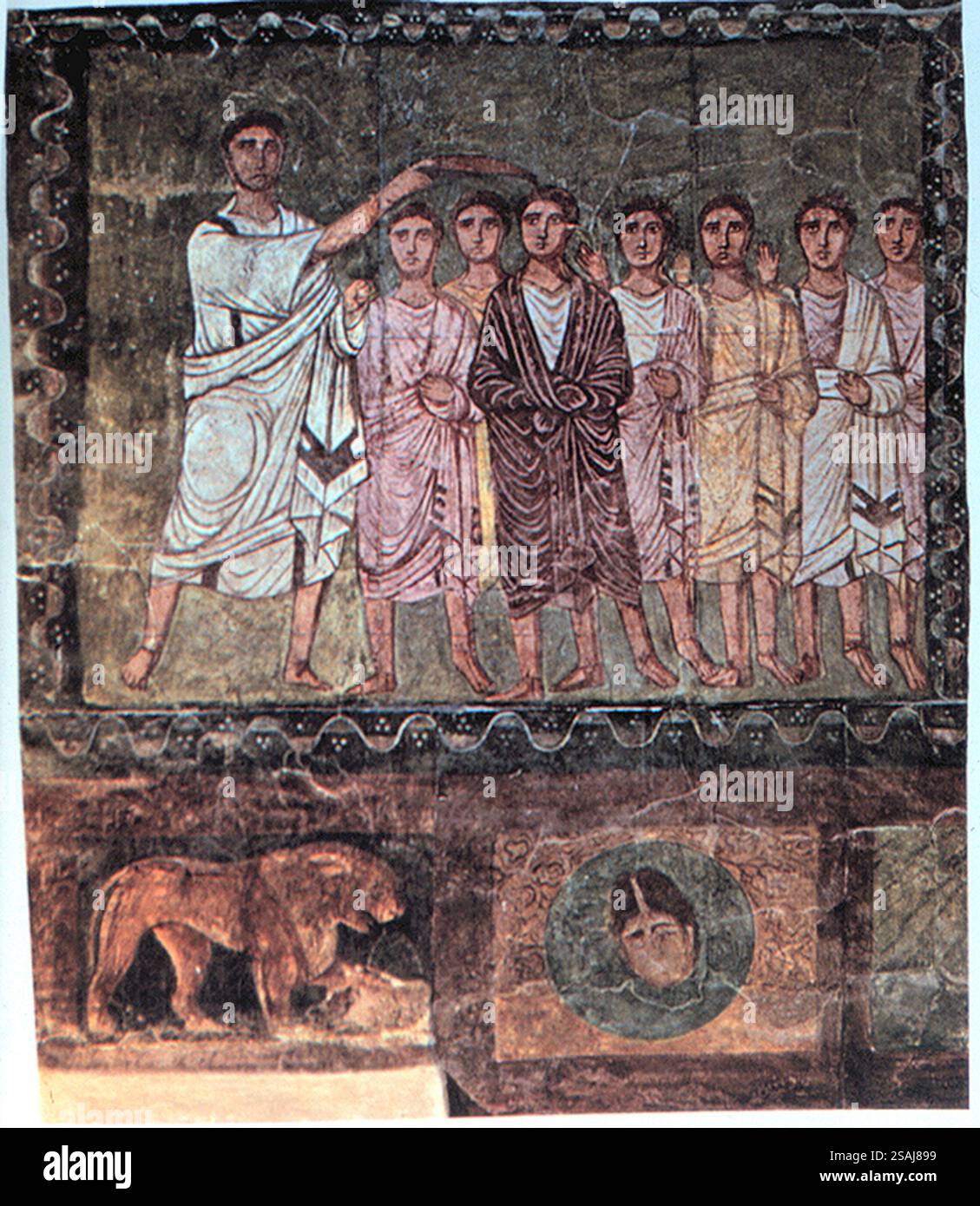 'Samuel oints David' d'un panneau de bois intérieur de synagogue à Dura-Europos, Syrie (du deuxième / troisième siècle EC). Livre premier livre de Samuel maintenant en Syrie, 3ème siècle EC Banque D'Images