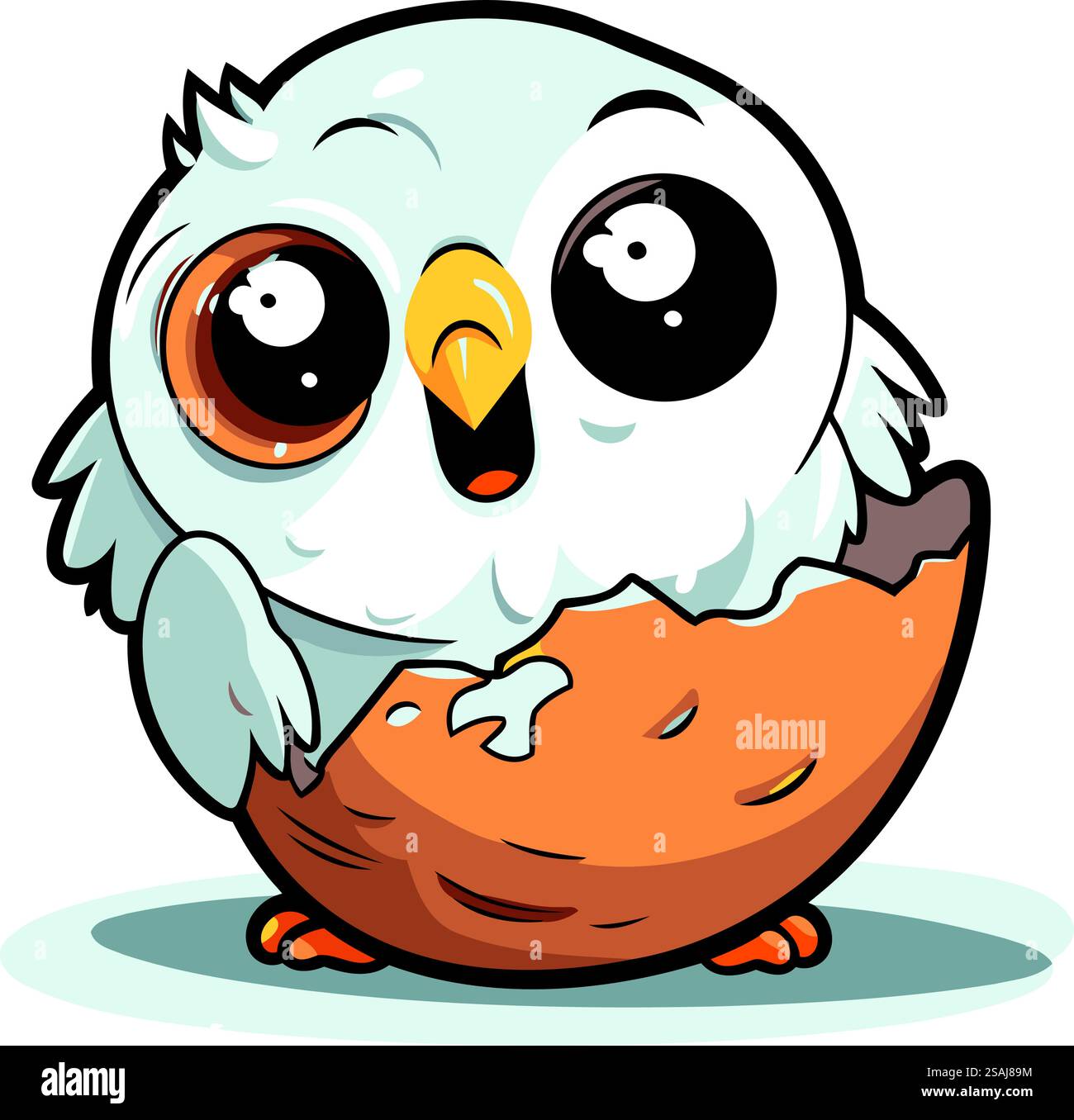 Chouette mignonne jetant un regard sur une coquille d'œuf. Illustration vectorielle. Illustration de Vecteur