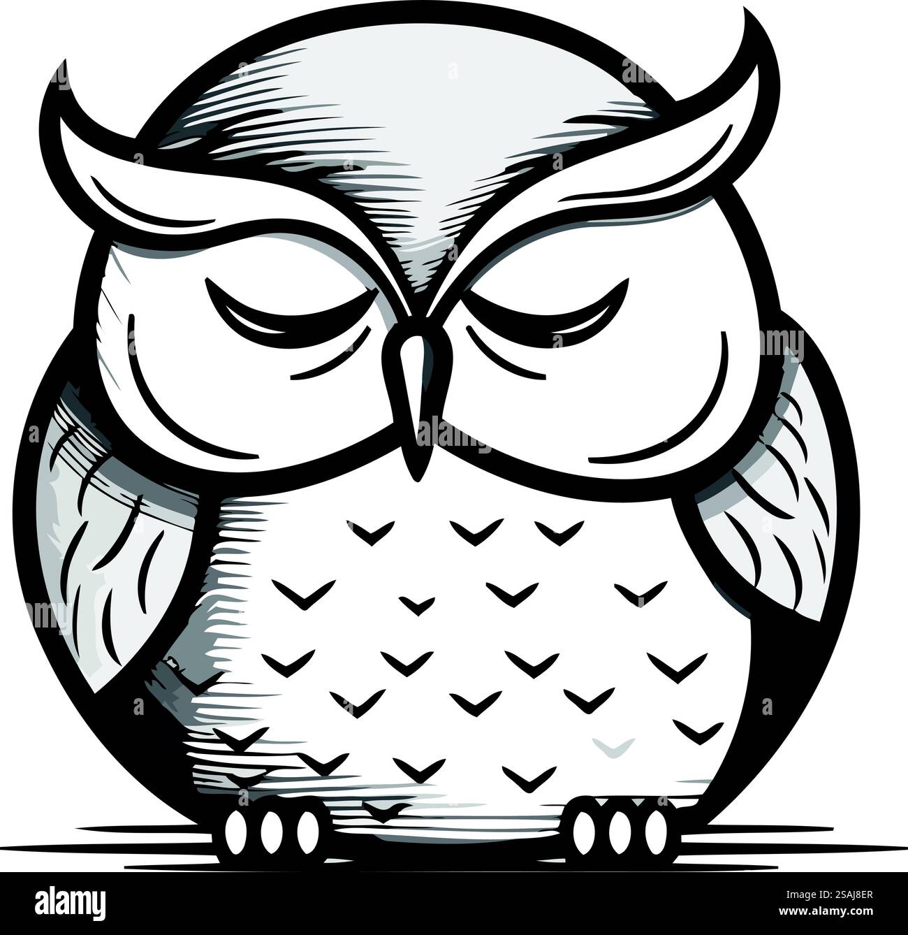 Illustration vectorielle hibou en couleurs noir et blanc isolé sur fond blanc Illustration de Vecteur