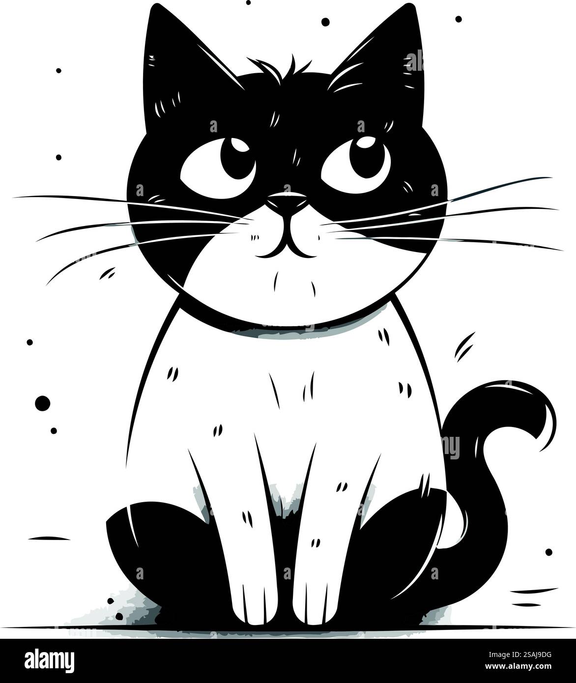 Mignon chat noir et blanc avec de grands yeux. Illustration vectorielle. Illustration de Vecteur