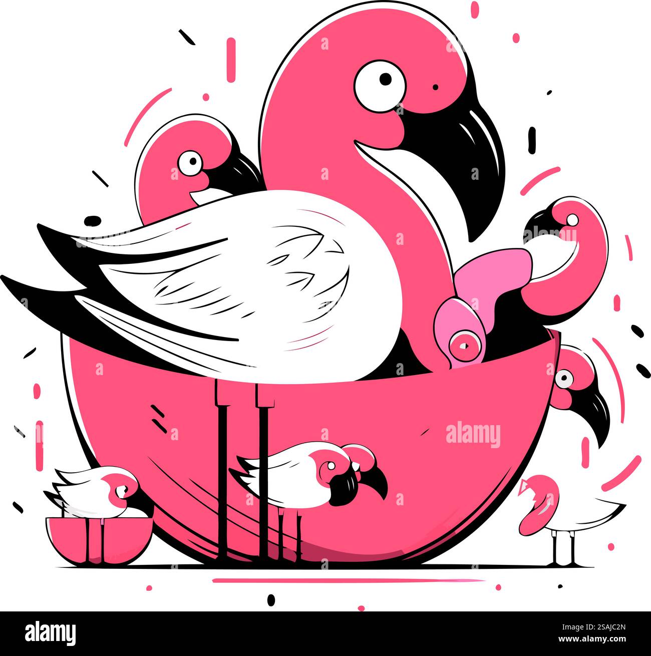 Flamingo dans un panier. Illustration vectorielle dans un style plat. Illustration de Vecteur