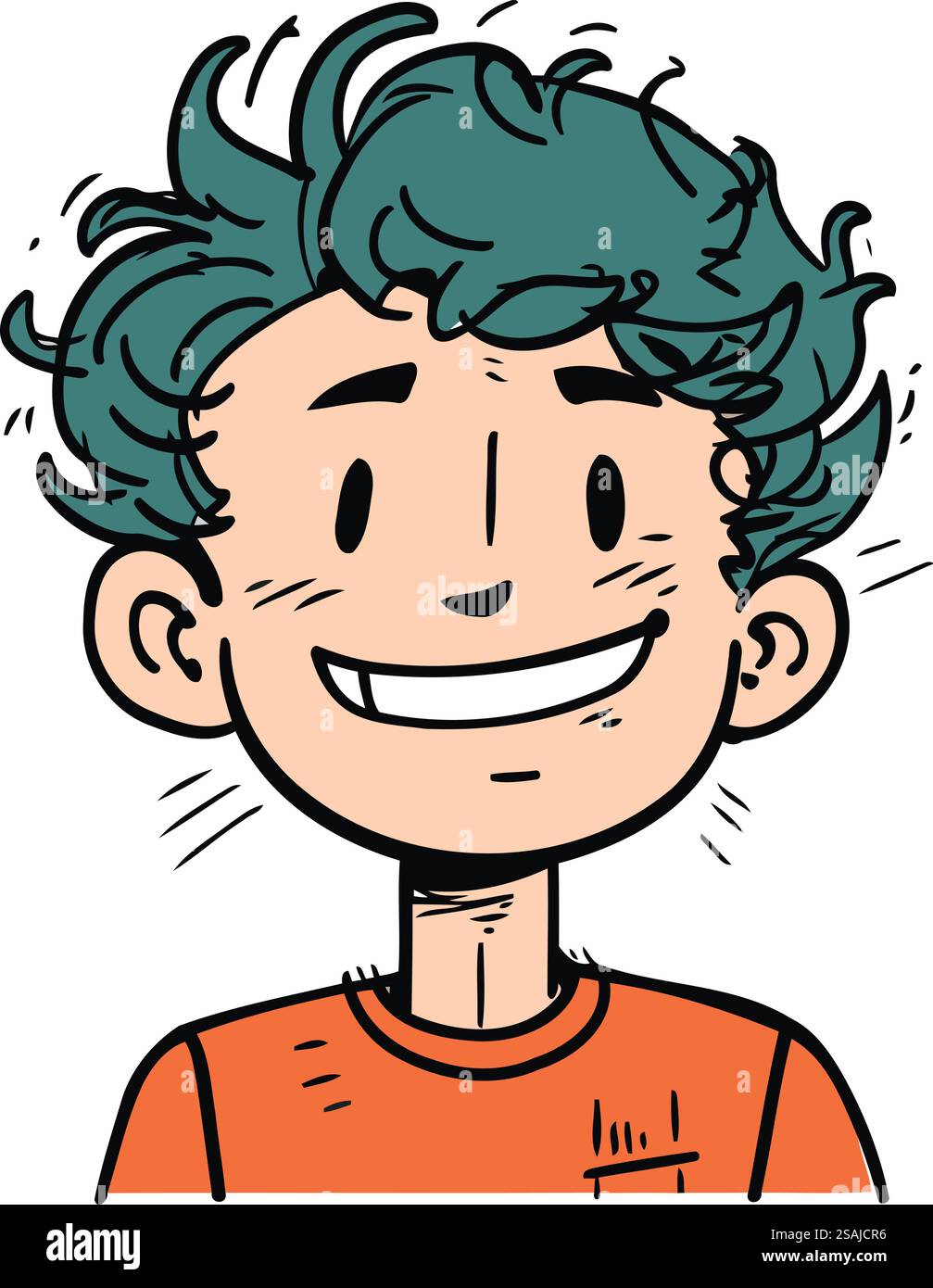 Homme heureux de dessin animé avec les cheveux verts et les yeux bleus. Illustration vectorielle. Illustration de Vecteur