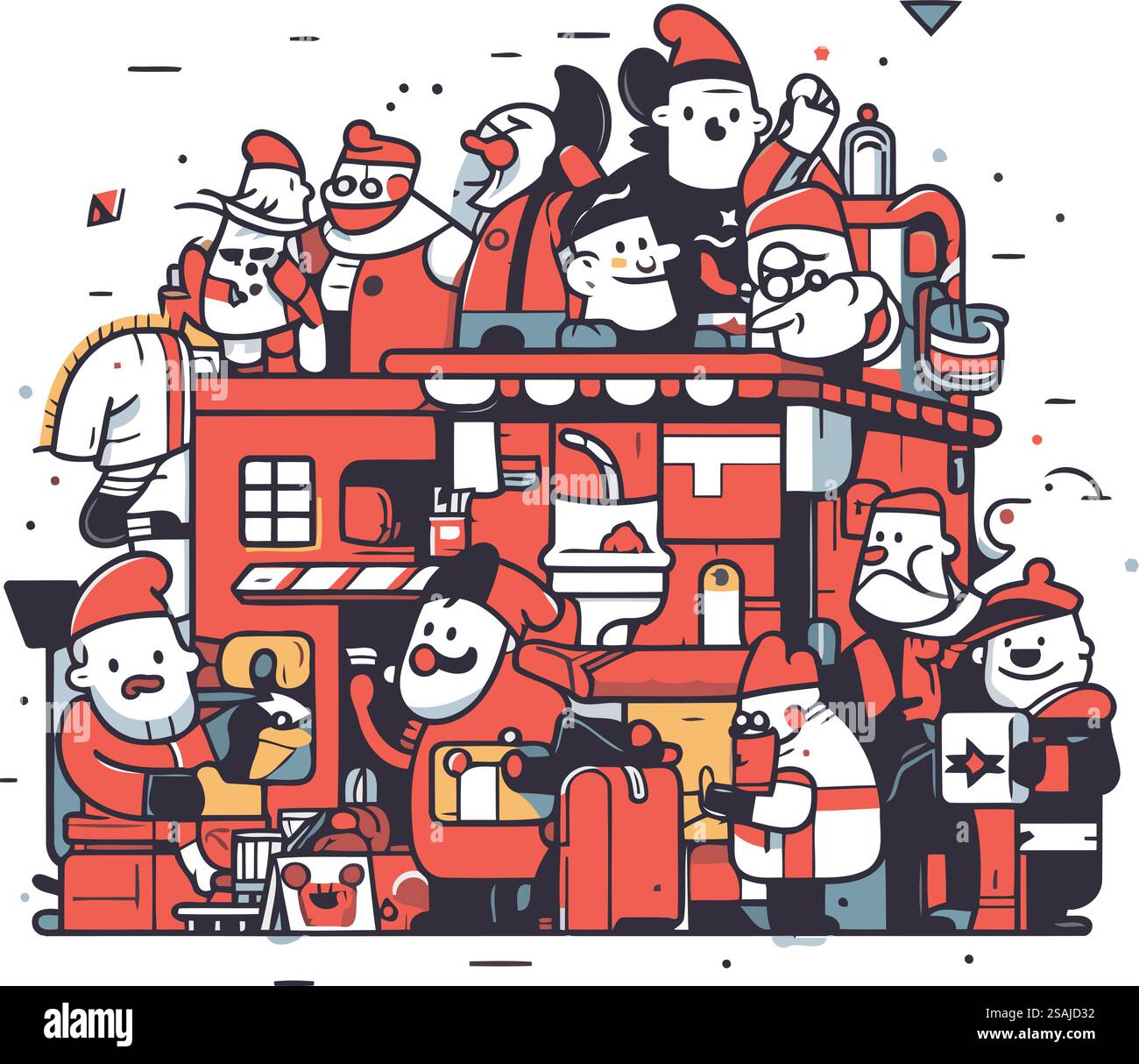 Illustration vectorielle du Père Noël et de sa famille dans un panier. Illustration de Vecteur Illustration vectorielle du Père Noël et de sa famille dans un panier. Illustration de Vecteur