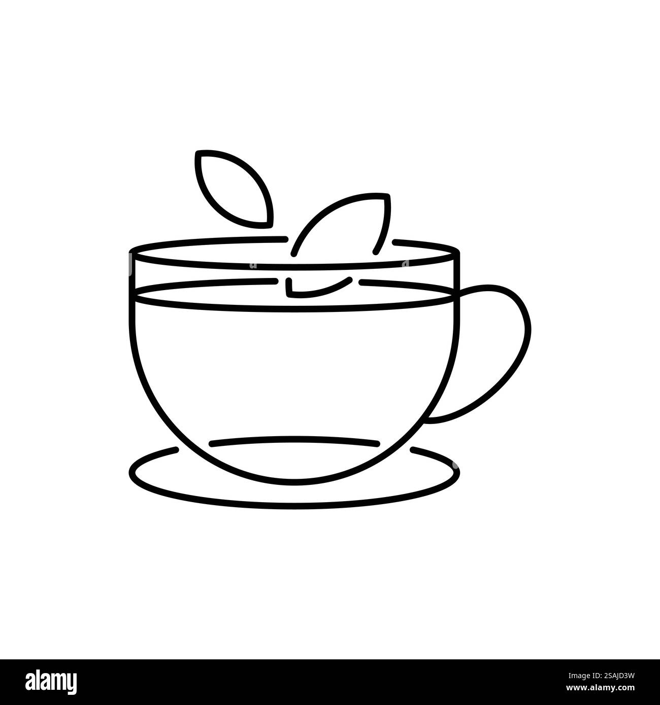 thé vert ou noir chaud, icône de boisson d'arôme de préparation, feuille de plantes, tasse avec vapeur, tasse, symbole de ligne mince sur fond blanc - course modifiable vec Illustration de Vecteur
