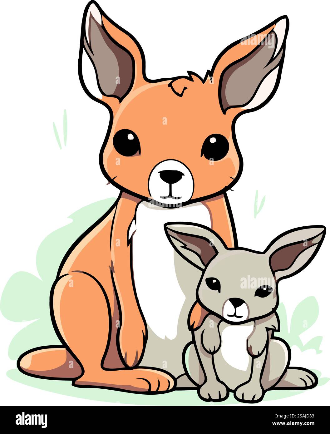 Mignon kangourou et lapin. Illustration vectorielle d'un kangourou de dessin animé. Illustration de Vecteur