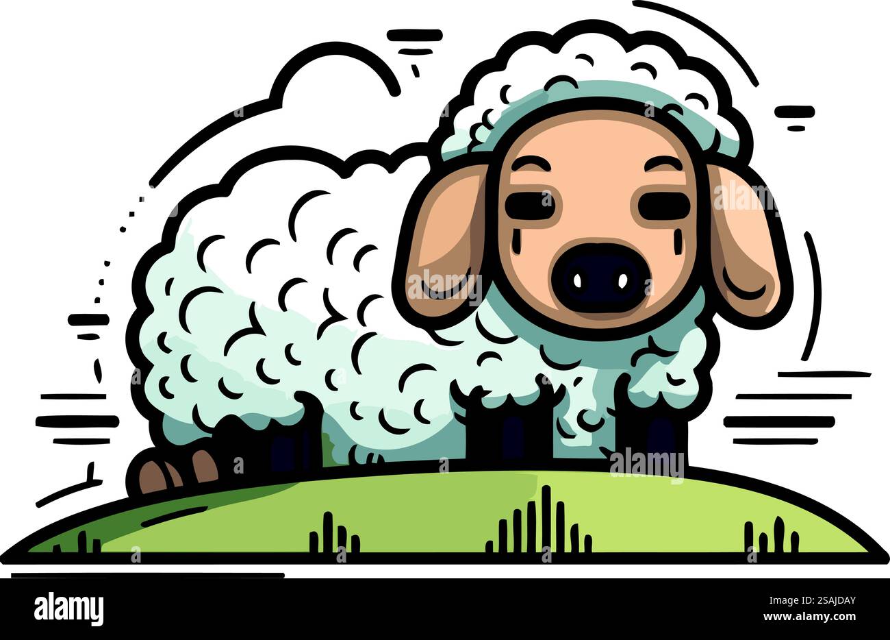 Moutons avec des moutons sur le pré. Illustration vectorielle dans le style plat Illustration de Vecteur