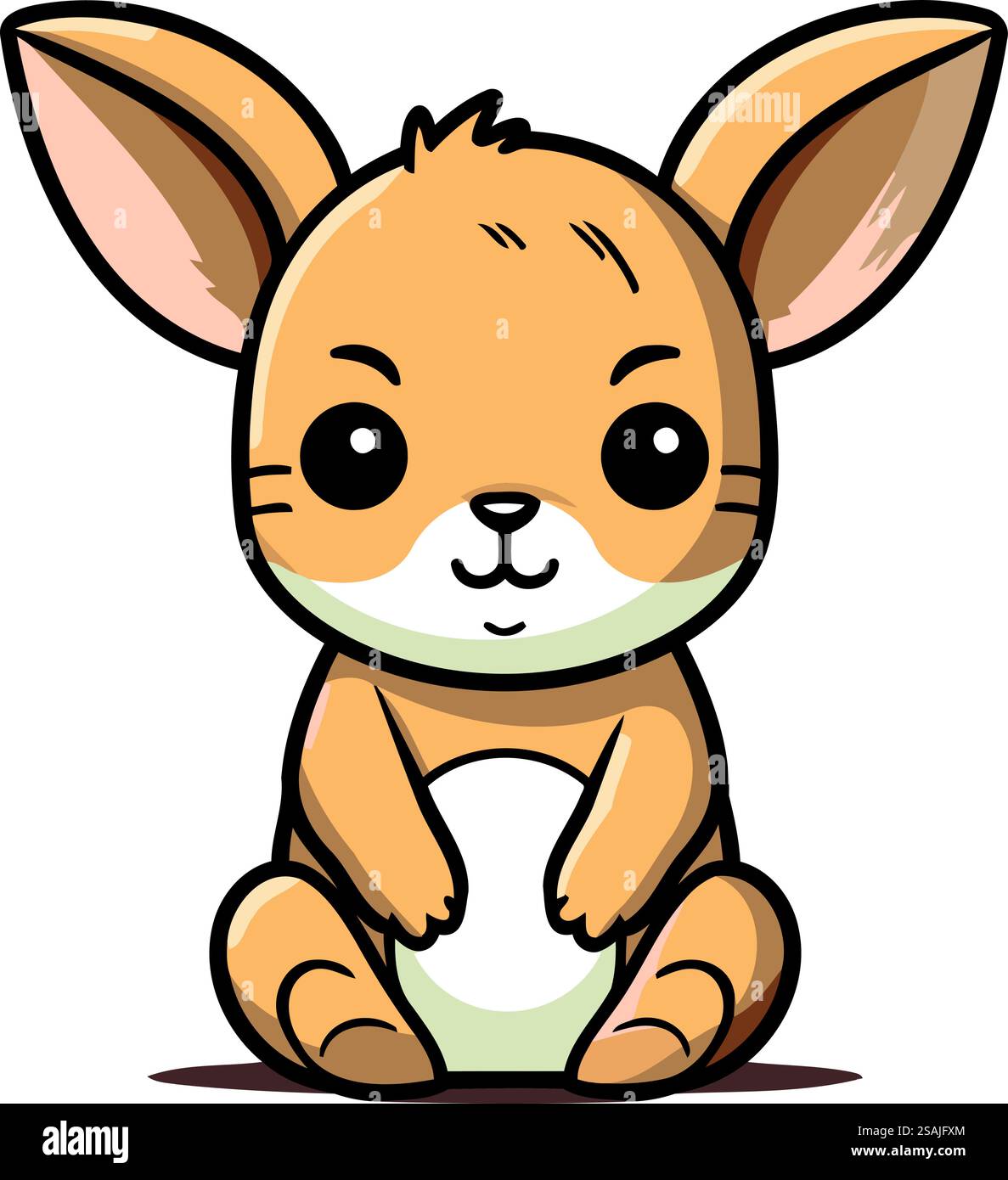 Mignon petit lapin avec de grandes oreilles assises et souriantes. Illustration vectorielle. Illustration de Vecteur