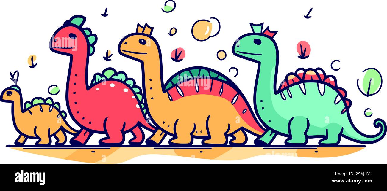 Illustration vectorielle de dinosaure doodle. Mignons dinosaures de dessin animé. Illustration de Vecteur