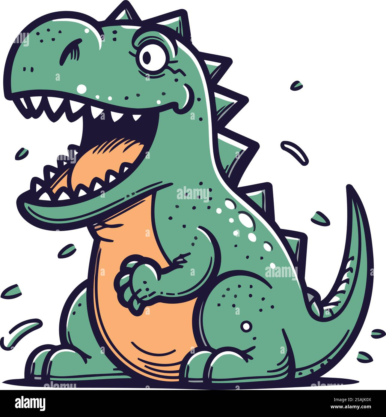 Mignon dinosaure vert avec de grandes dents. Illustration vectorielle pour les enfants. Illustration de Vecteur