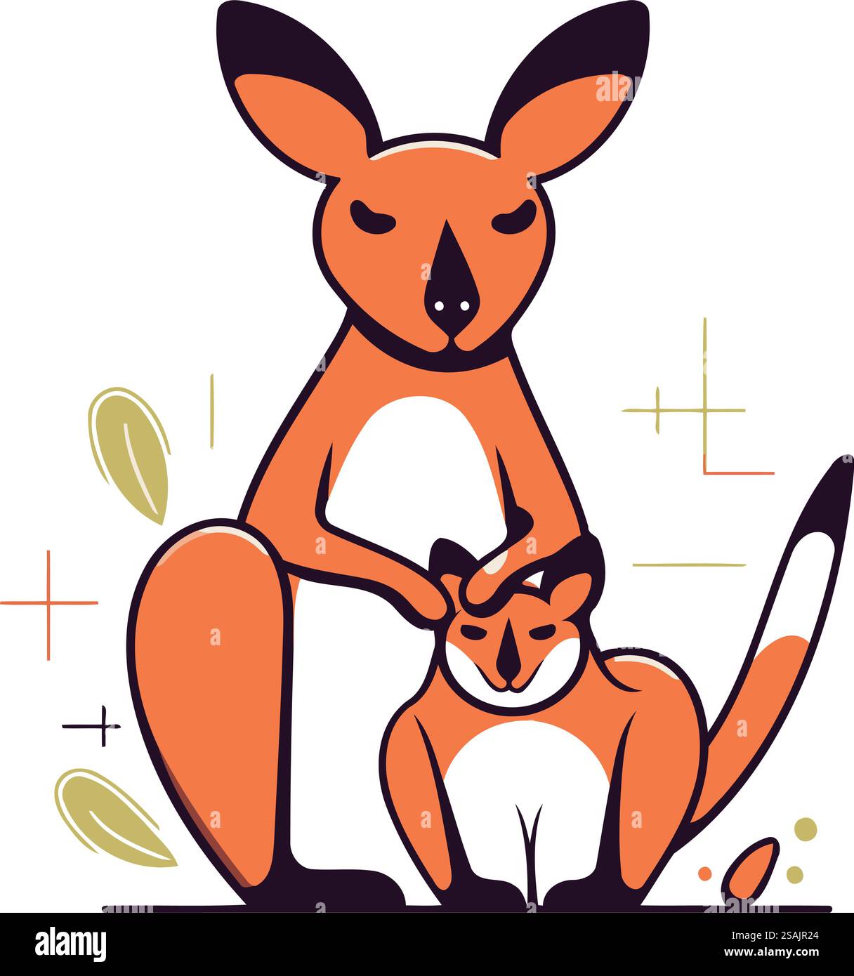 Mignon kangourou et chat. Illustration vectorielle dans le style plat Illustration de Vecteur