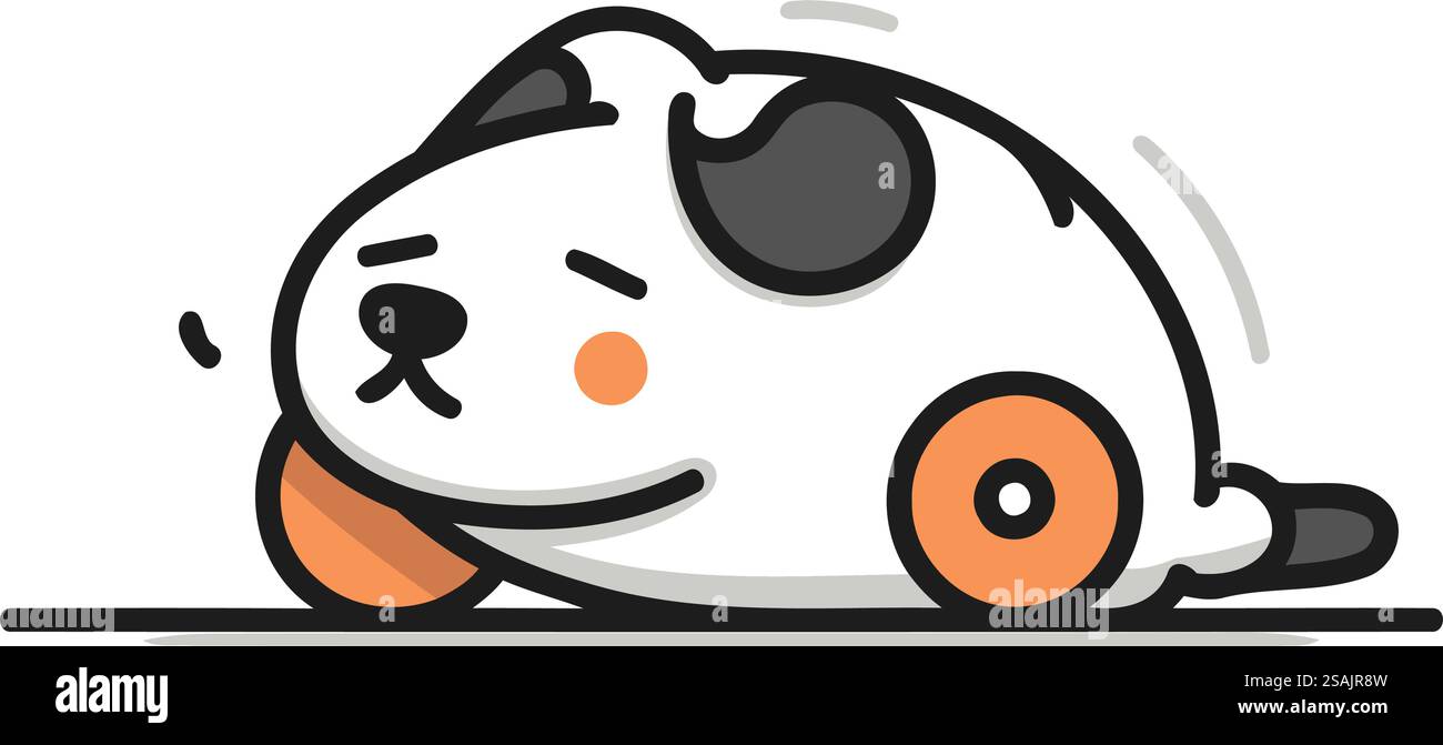 Mignon chien dormant sur la voiture. Illustration vectorielle dans le style plat. Illustration de Vecteur