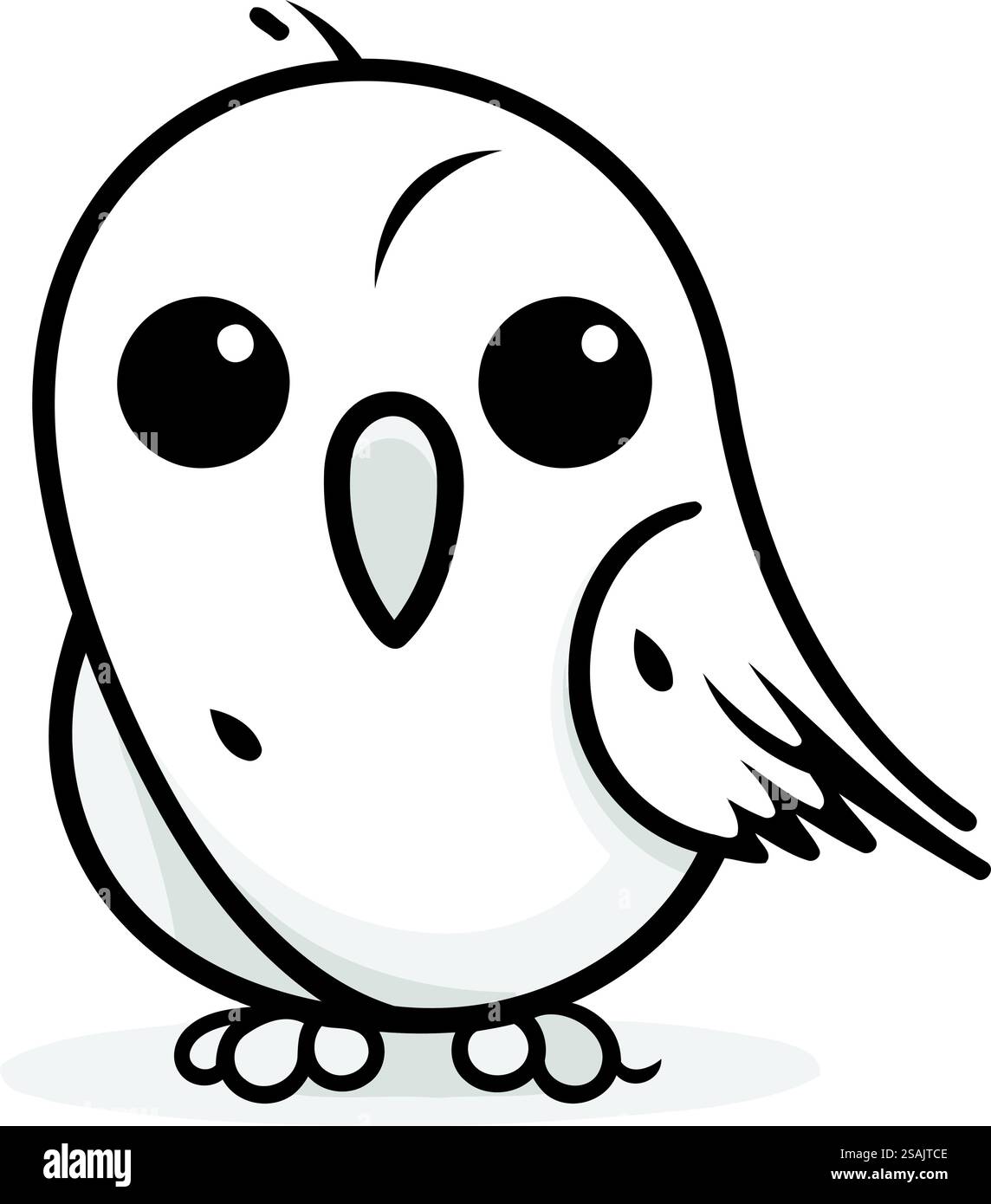 Chouette de dessin animé noir et blanc mignon. Illustration vectorielle isolée sur fond blanc. Illustration de Vecteur