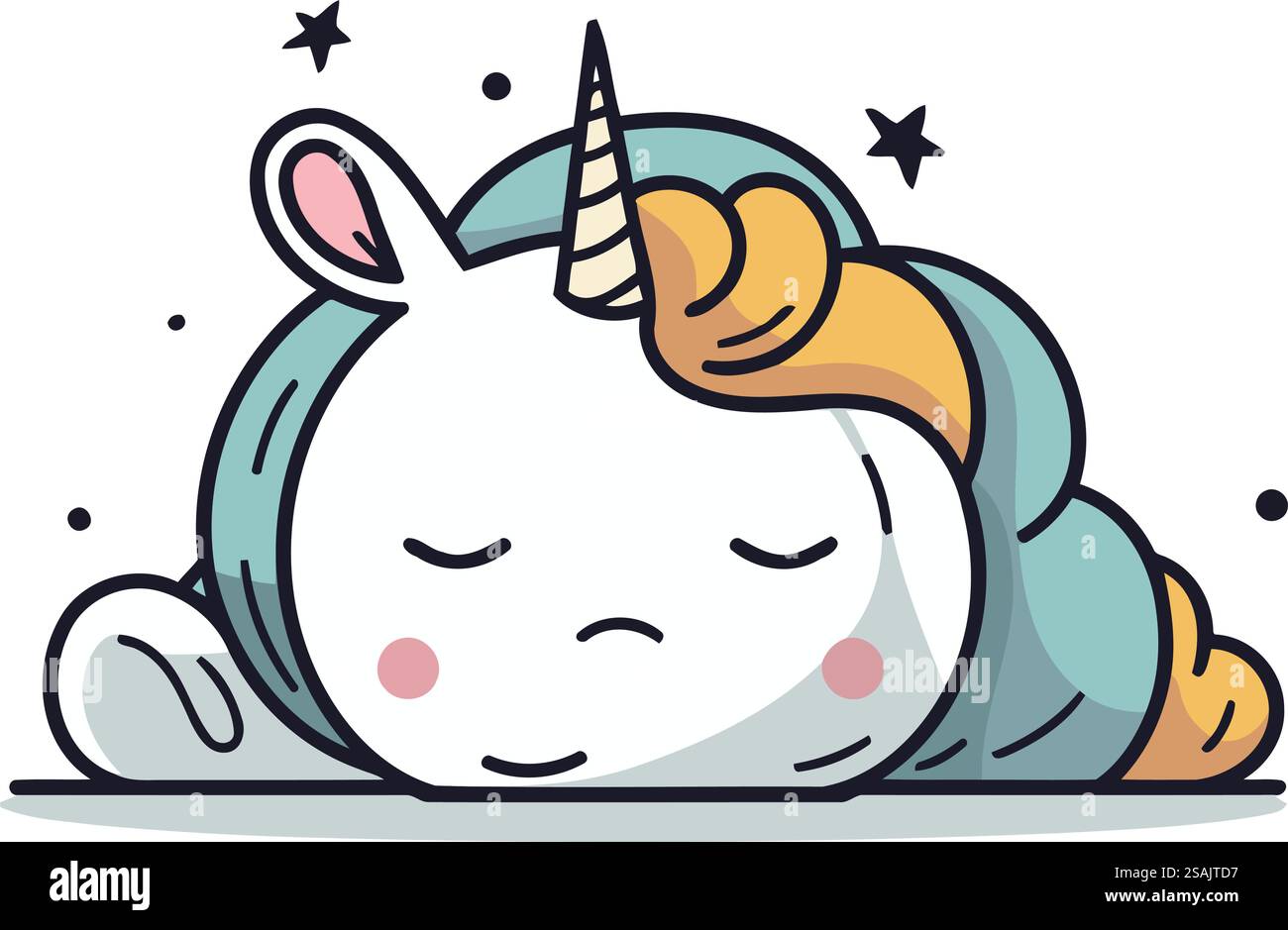 licorne mignonne dormant sur un fond blanc. Illustration de dessin animé vectoriel. Illustration de Vecteur
