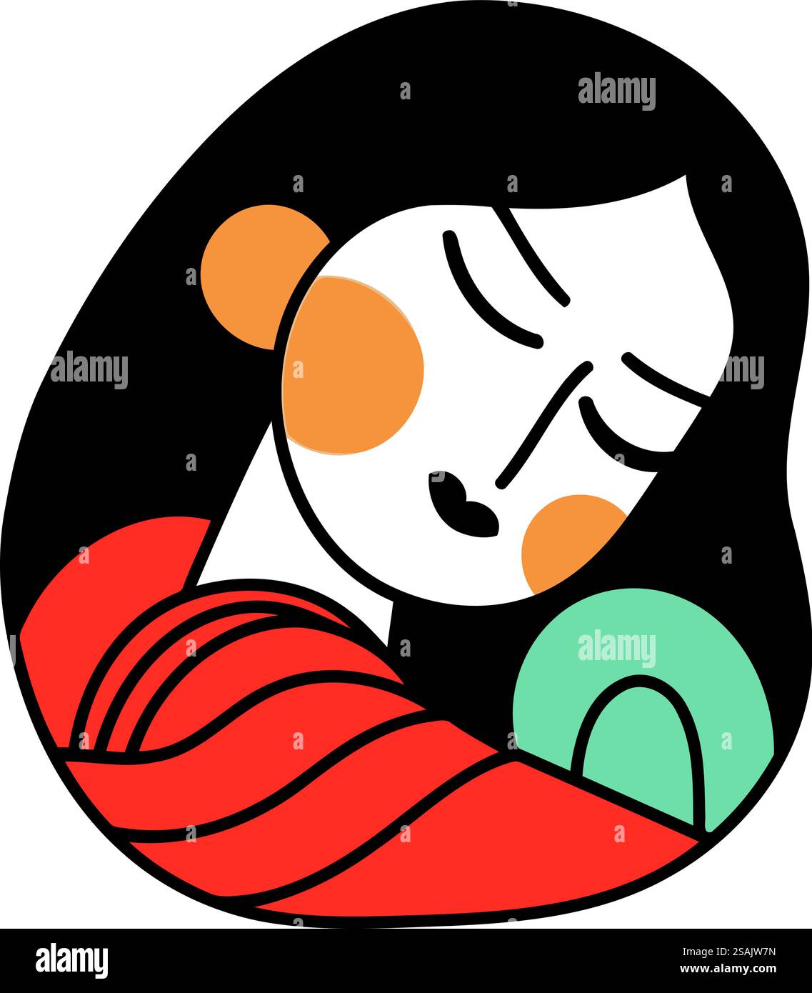 Femme dormant sur l'oreiller. Illustration vectorielle dans un style plat. Illustration de Vecteur