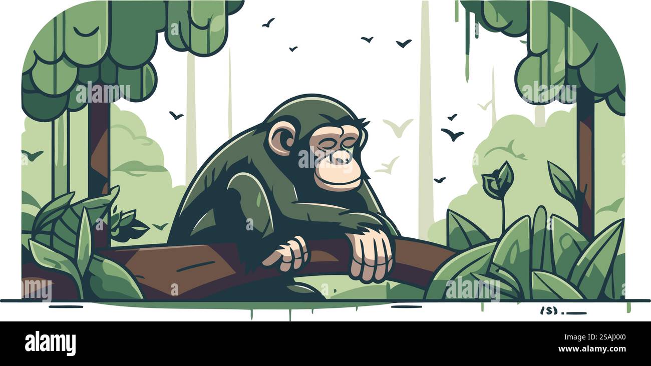 Illustration vectorielle de singe assis sur un arbre dans la jungle. Style plat Illustration de Vecteur Illustration vectorielle de singe assis sur un arbre dans la jungle. Style plat Illustration de Vecteur