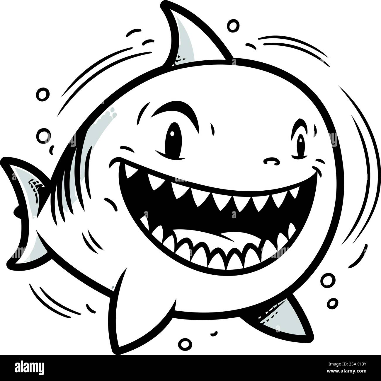 Illustration vectorielle requin. Drôle de requin de dessin animé. Illustration vectorielle en noir et blanc. Illustration de Vecteur