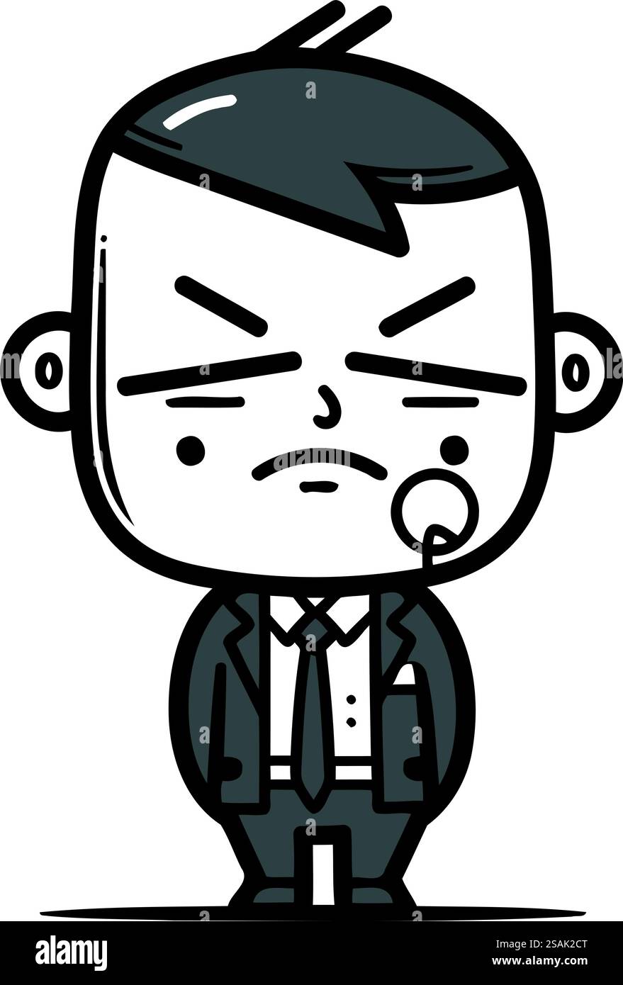 Personnage de dessin animé d'homme d'affaires en colère. Illustration vectorielle. Noir et blanc. Illustration de Vecteur