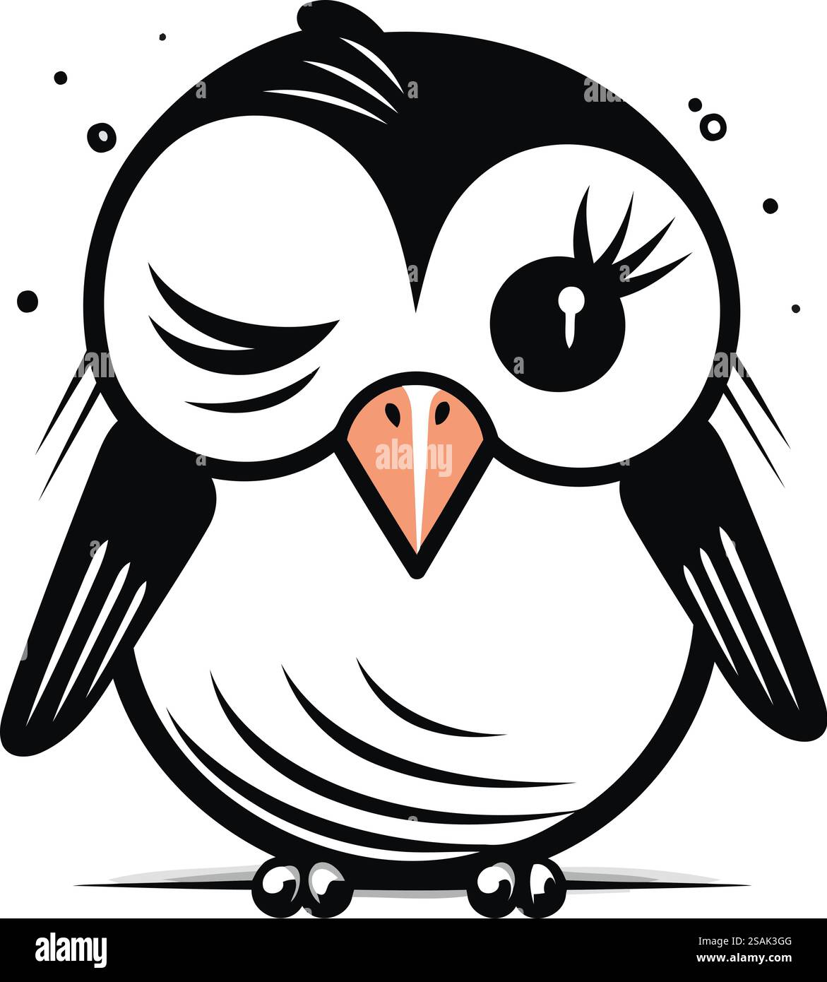 Illustration vectorielle d'un chouette de bande dessinée noir et blanc mignon isolé sur fond blanc. Illustration de Vecteur