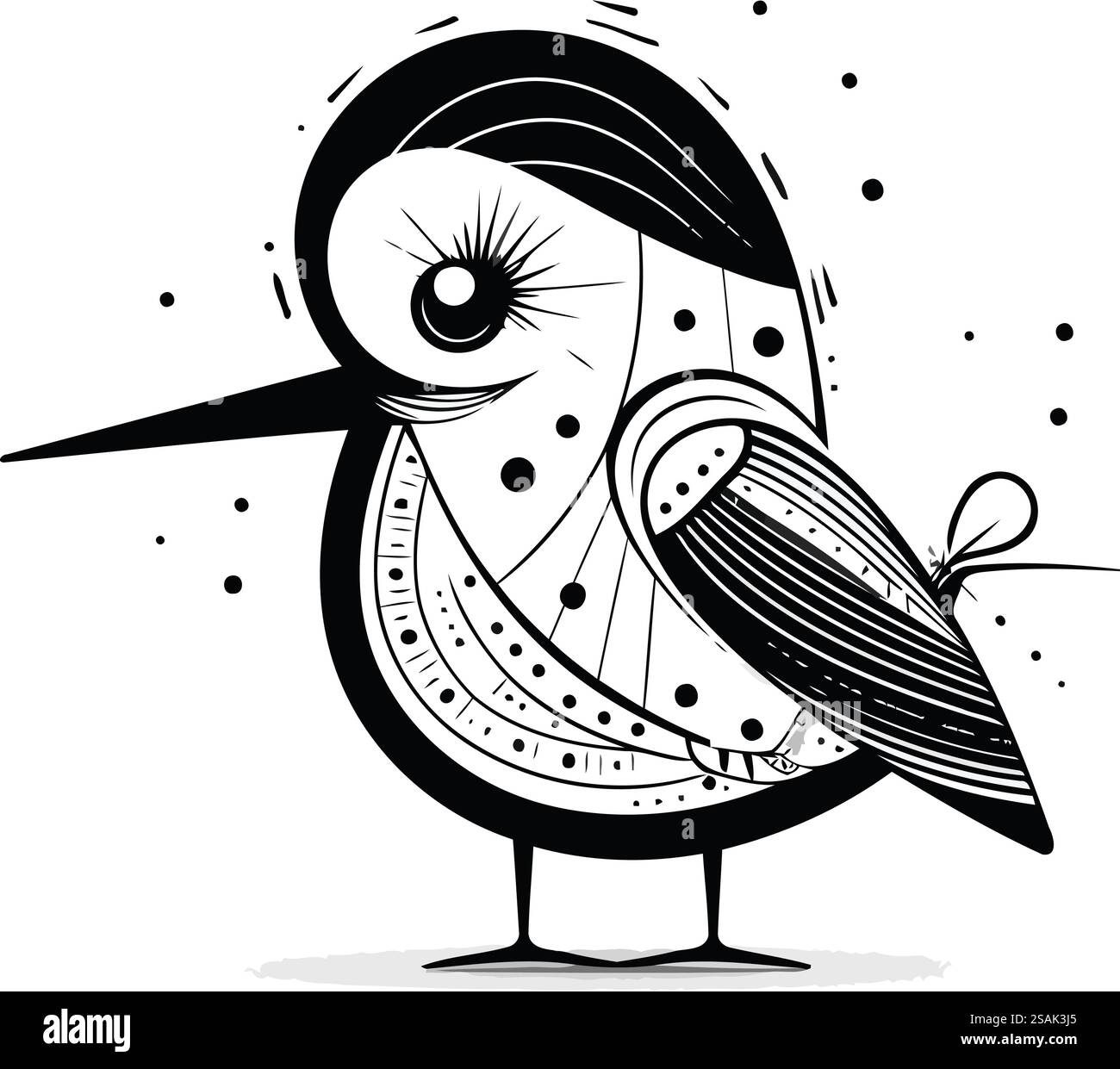 Pic-bois mignon de dessin animé. Illustration vectorielle en noir et blanc. Illustration de Vecteur