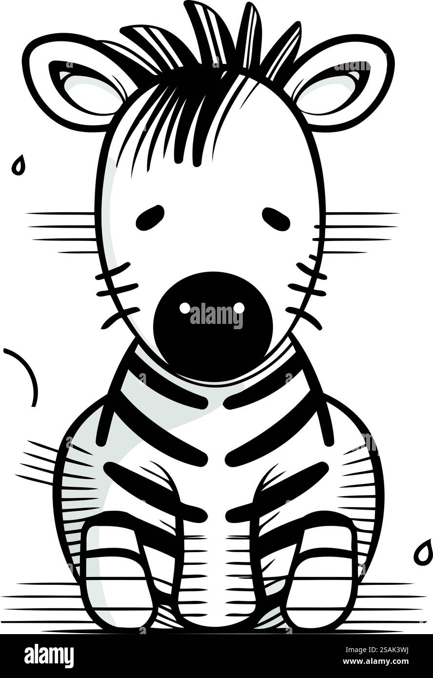 Zebra. Personnage de dessin animé mignon. Illustration vectorielle en noir et blanc. Illustration de Vecteur