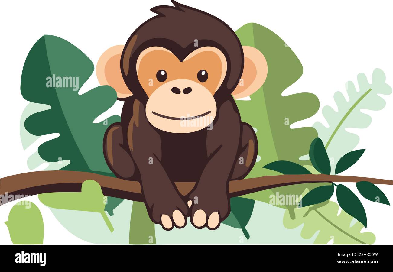Mignon singe assis sur une branche d'arbre. Illustration vectorielle dans le style de bande dessinée. Illustration de Vecteur Mignon singe assis sur une branche d'arbre. Illustration vectorielle dans le style de bande dessinée. Illustration de Vecteur