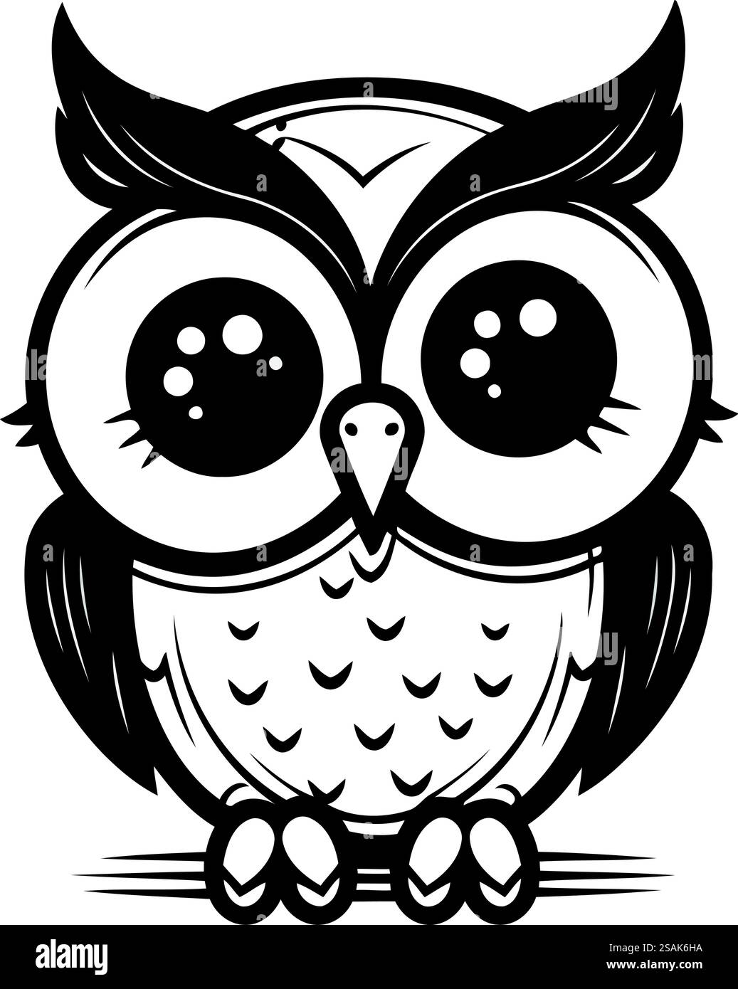 Hibou. Illustration vectorielle en noir et blanc isolée sur fond blanc. Illustration de Vecteur