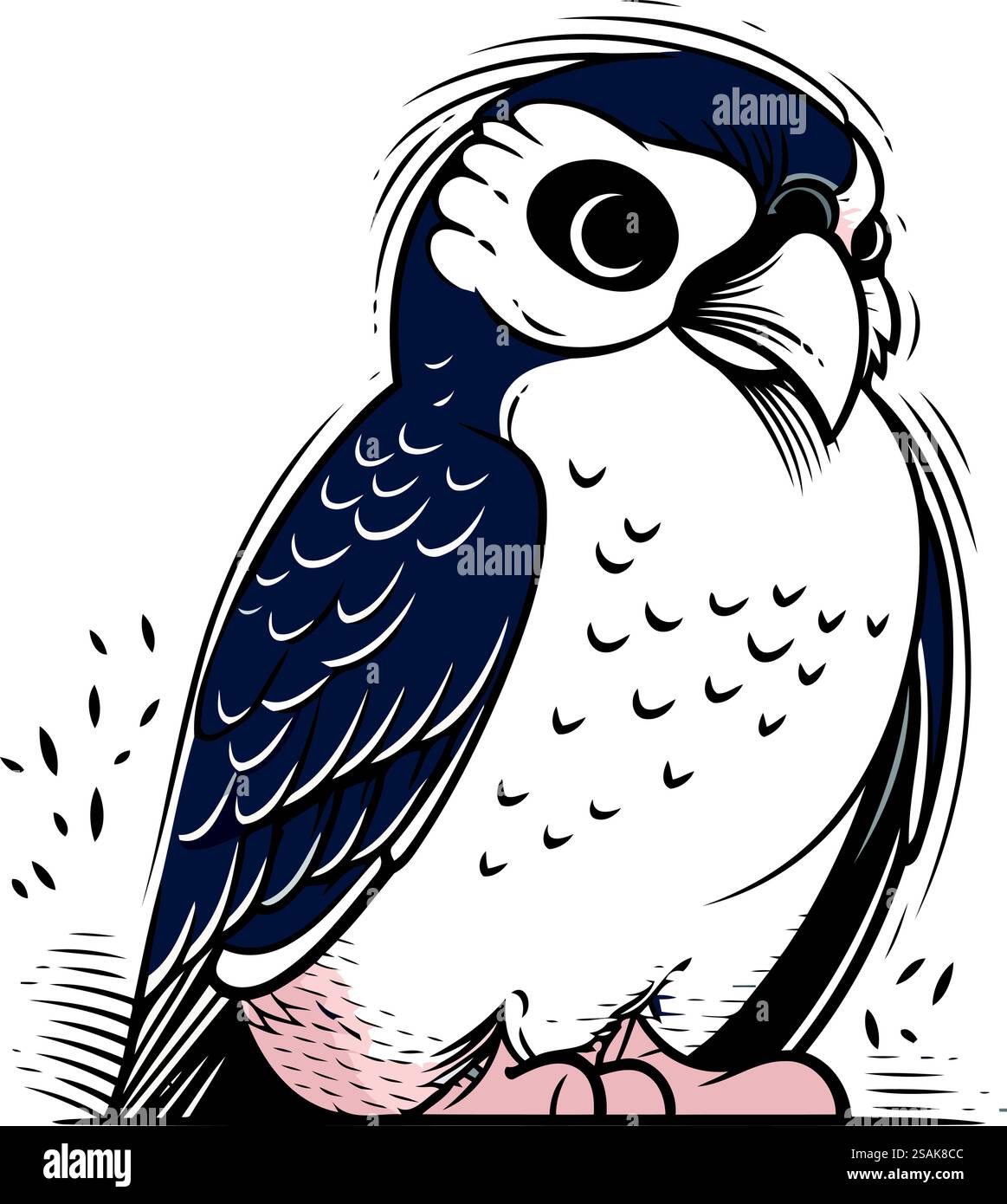 Illustration vectorielle d'un hibou noir et blanc sur un fond blanc. Illustration de Vecteur