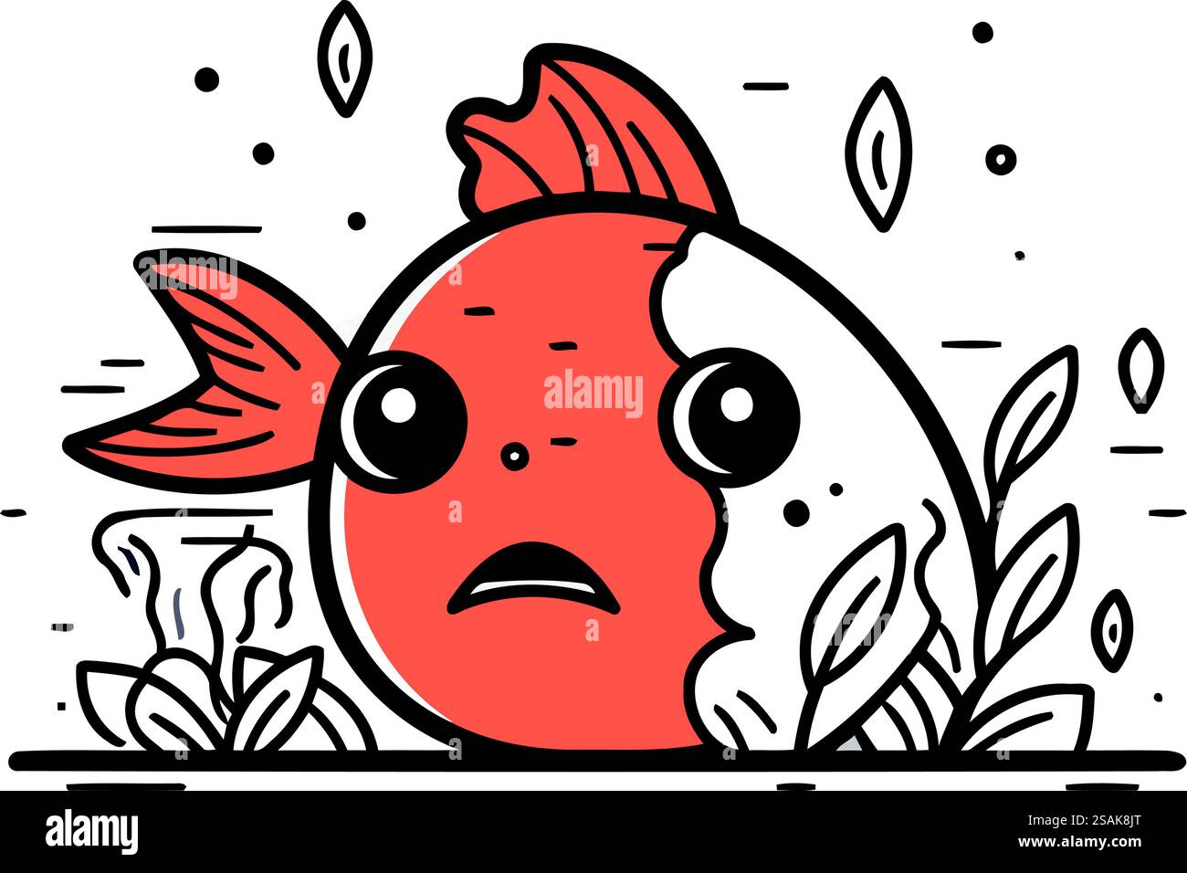 Mignon poisson kawaii au visage triste. Illustration vectorielle. Illustration de Vecteur