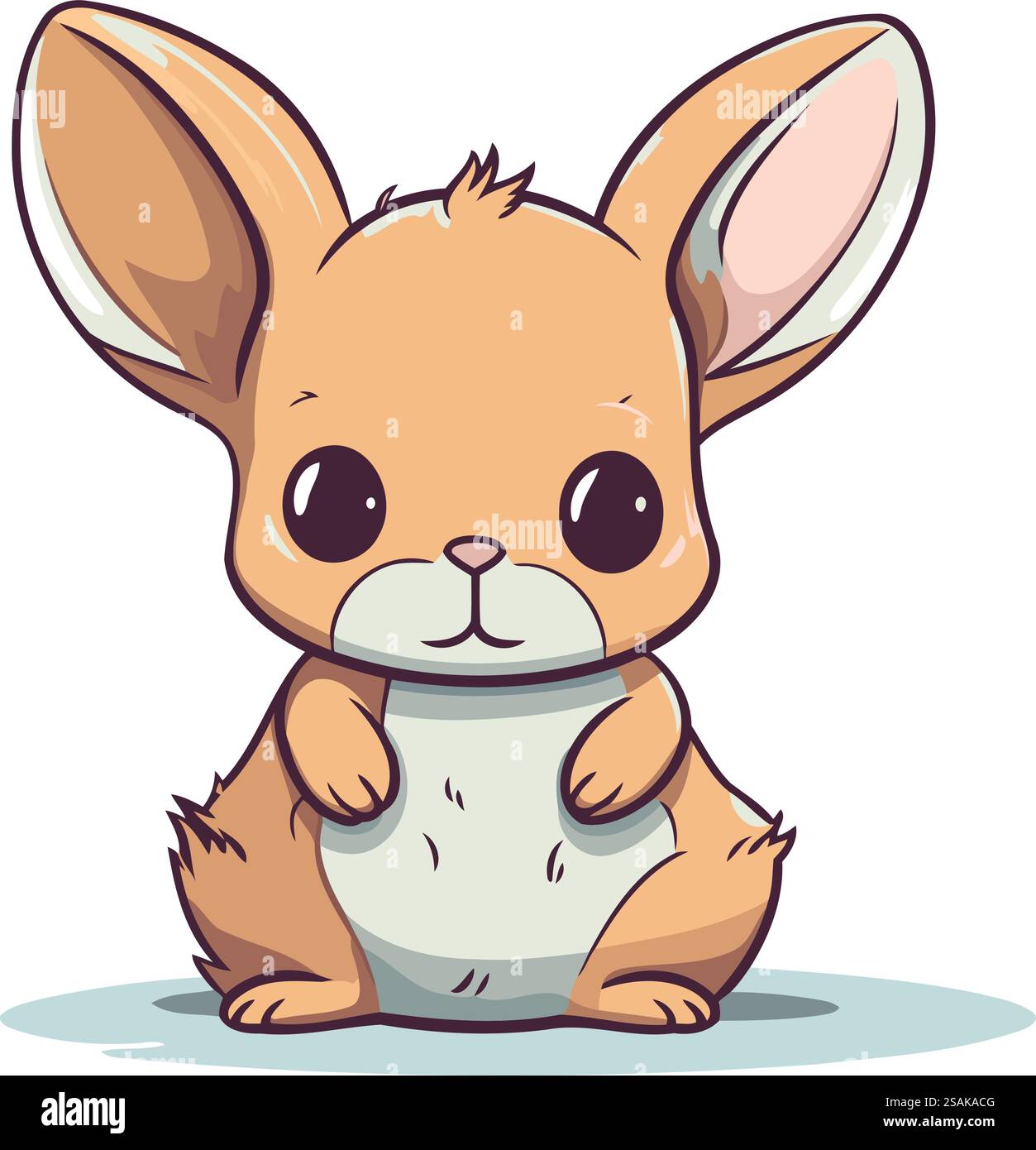 Mignon lapin de dessin animé assis et tenant une tasse. Illustration vectorielle. Illustration de Vecteur