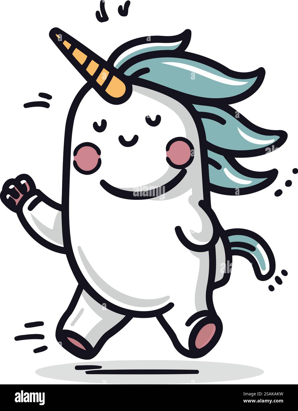licorne mignonne courant et souriant. Illustration vectorielle dans le style de bande dessinée. Illustration de Vecteur