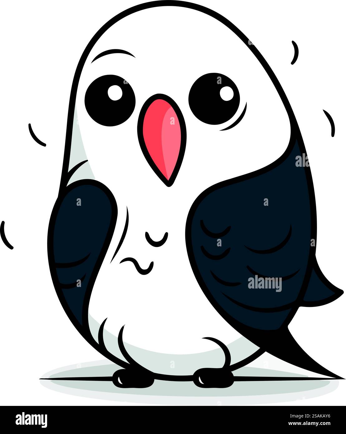 Illustration d'un personnage mignon de dessin animé noir et blanc de Pigeon Illustration de Vecteur