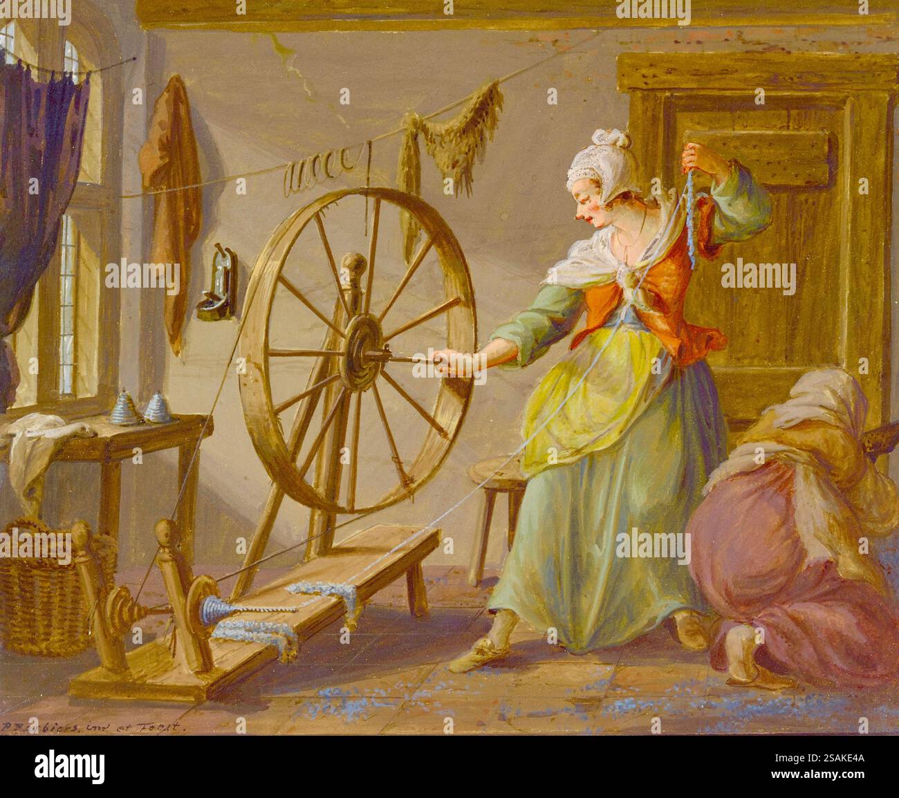 Pieter Bartholomeusz Barbiers - fil de bobinage occupé femmes - 1754 Banque D'Images Pieter Bartholomeusz Barbiers - fil de bobinage occupé femmes - 1754 Banque D'Images