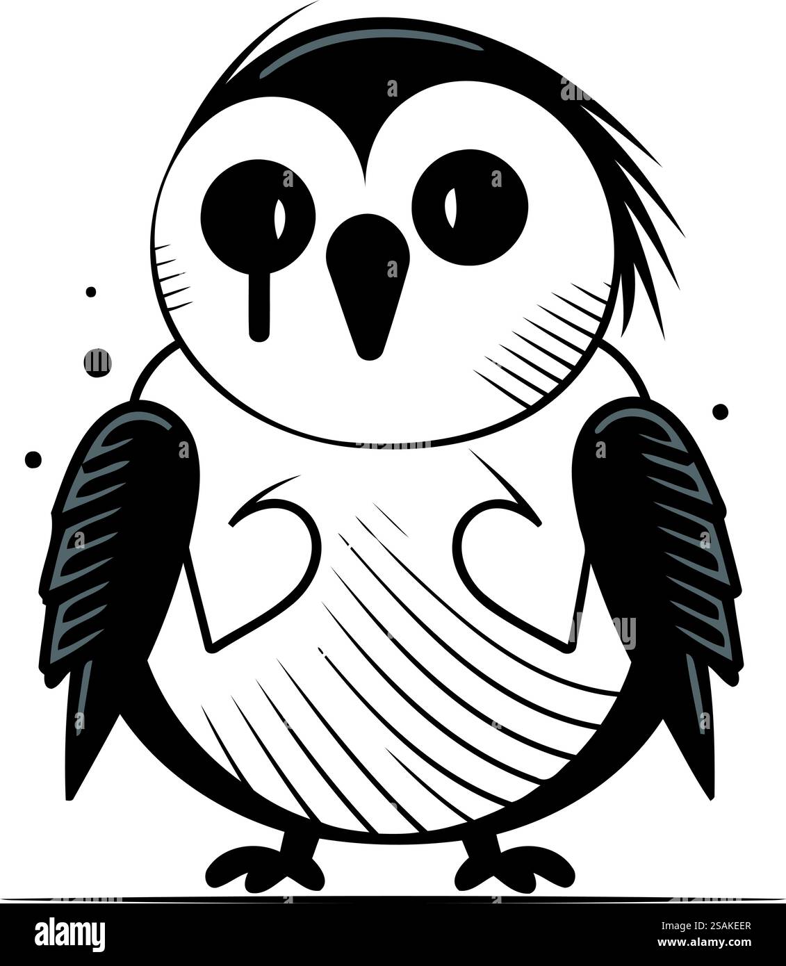 Mignon hibou noir et blanc. Illustration vectorielle isolée sur fond blanc. Illustration de Vecteur