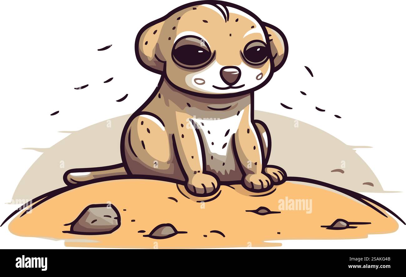 Mignon meerkat de bande dessinée assis sur le sable. Illustration vectorielle. Illustration de Vecteur