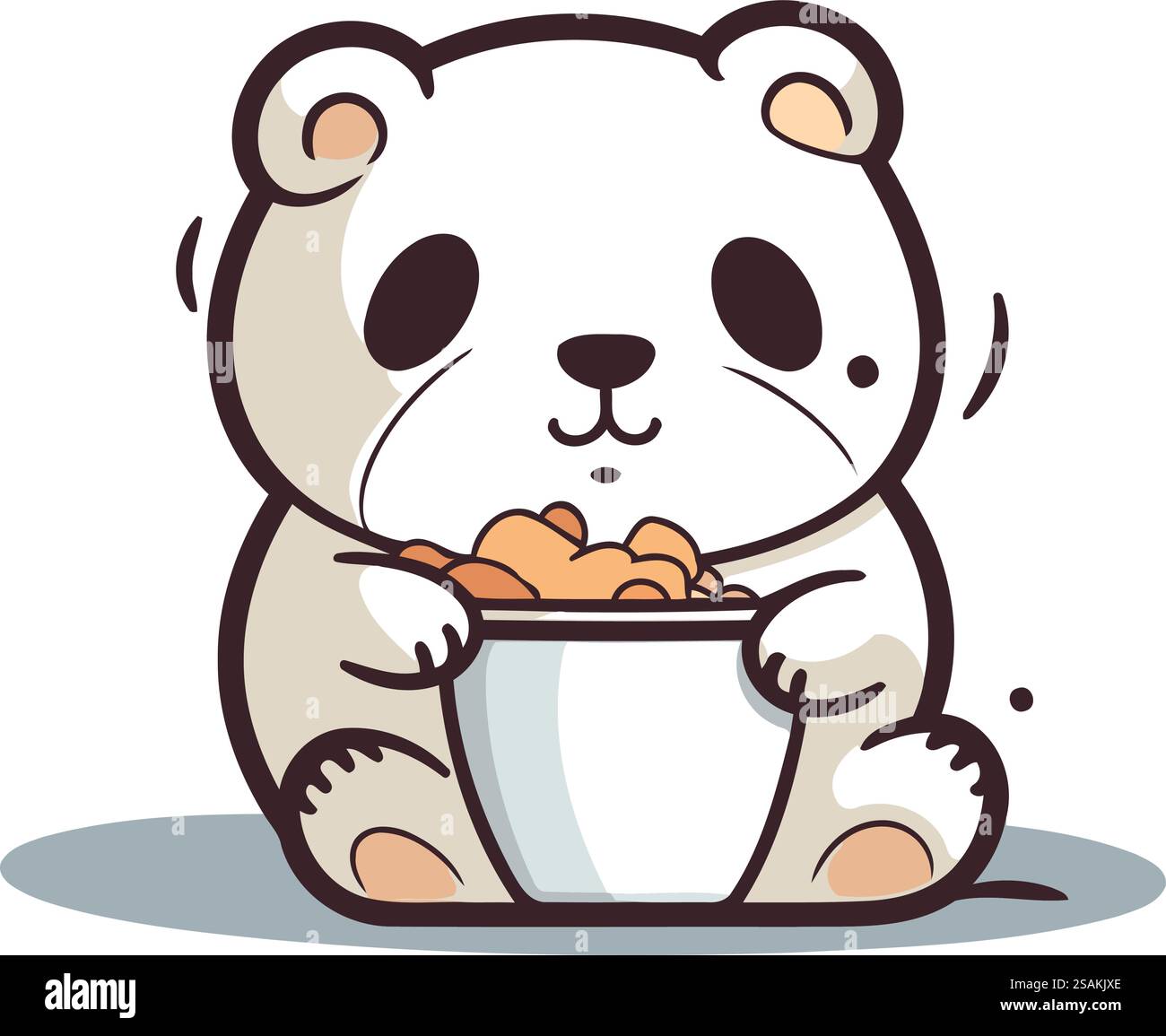 Panda avec bol de nourriture. Illustration vectorielle de dessin animé mignon. Illustration de Vecteur