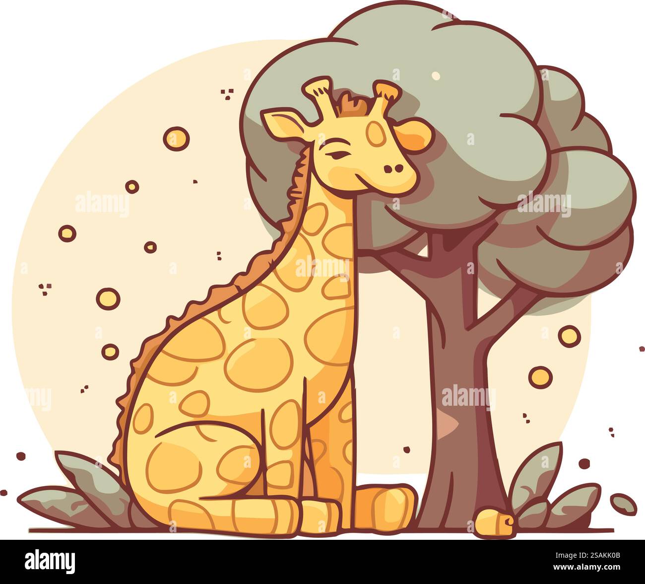 Jolie girafe assise sous un arbre. Illustration vectorielle dans le style de bande dessinée. Illustration de Vecteur Jolie girafe assise sous un arbre. Illustration vectorielle dans le style de bande dessinée. Illustration de Vecteur