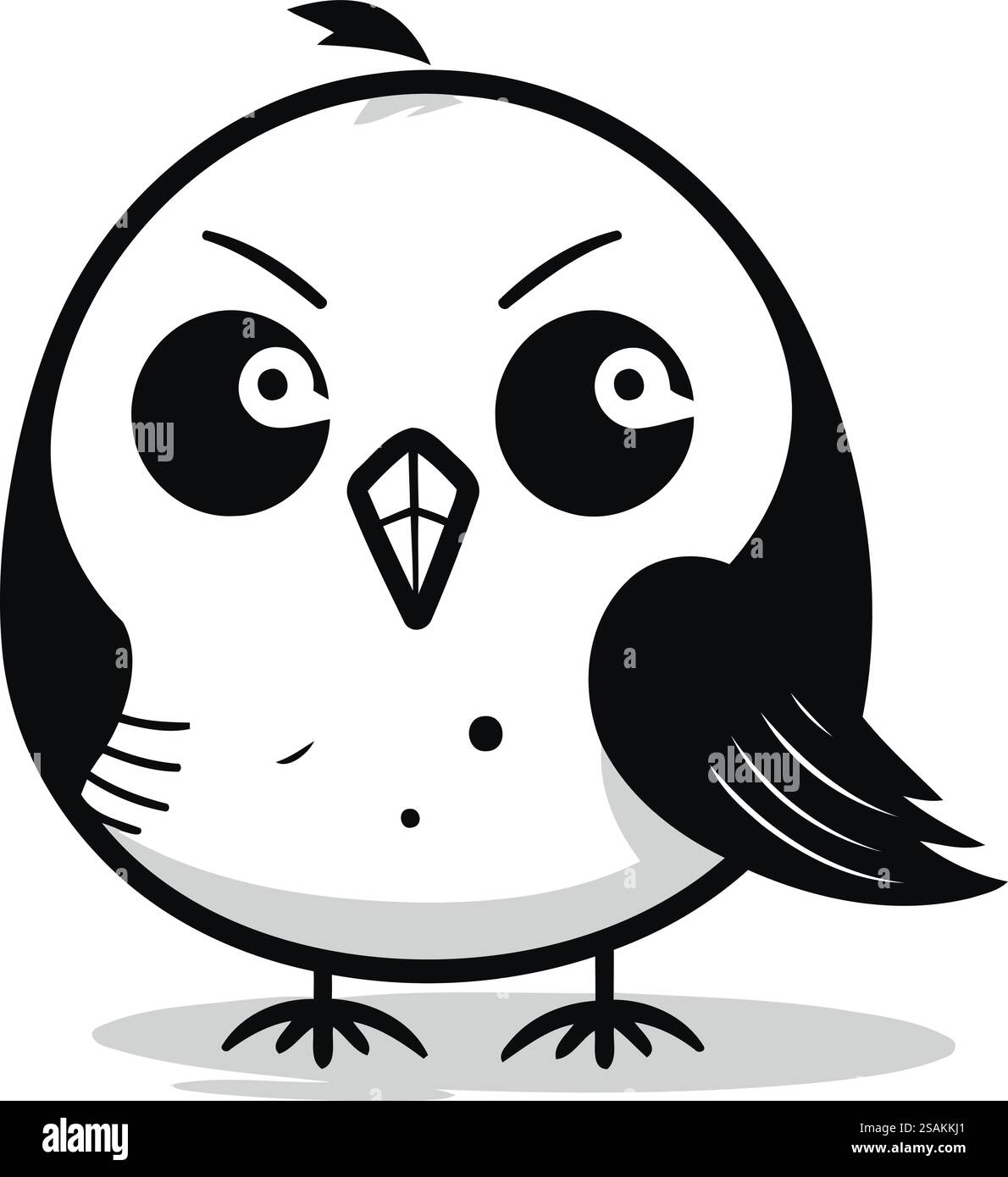 Chouette de dessin animé noir et blanc mignon. Illustration vectorielle isolée sur fond blanc. Illustration de Vecteur