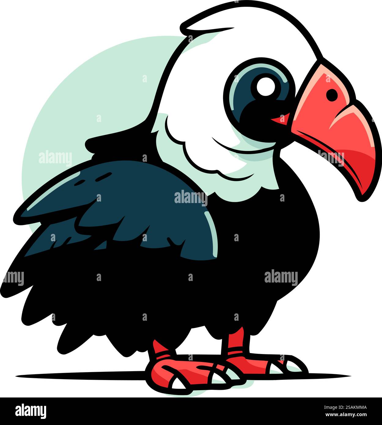 Illustration d'un mignon Cartoon Noir et blanc Vulture Bird Illustration de Vecteur